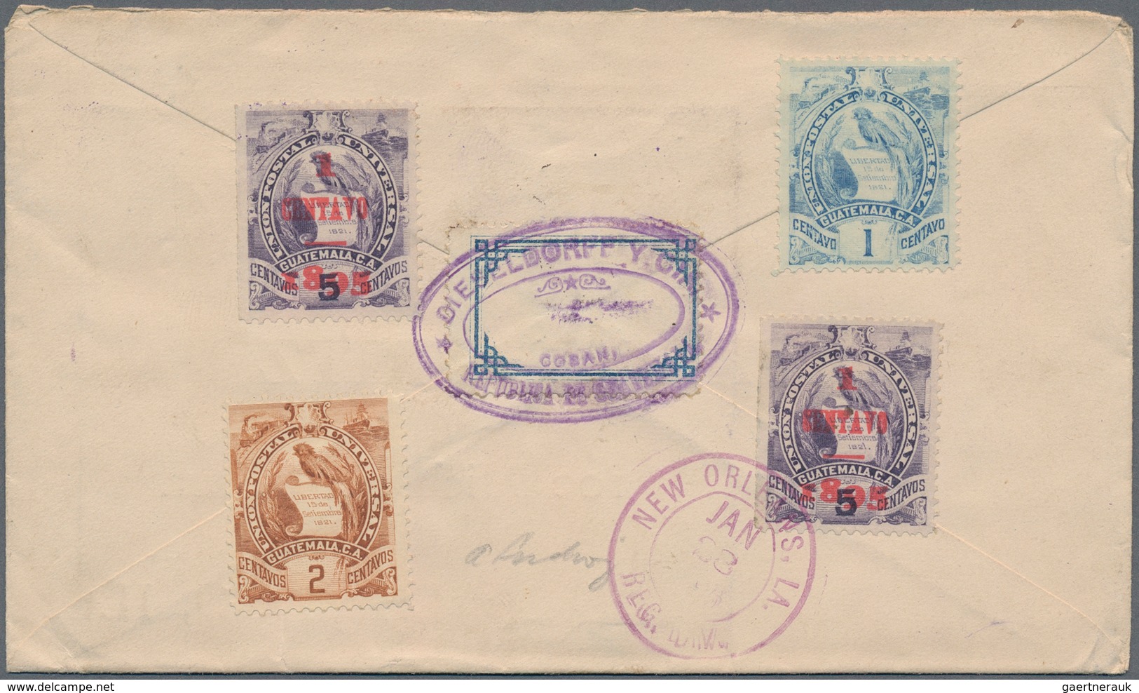 Guatemala: 1886/1895, 1 C Blue, 2 C Brown, 2 X 1 C On 5 C Violet, 10 C Red And 20 C Green, Mixed Fra - Guatemala