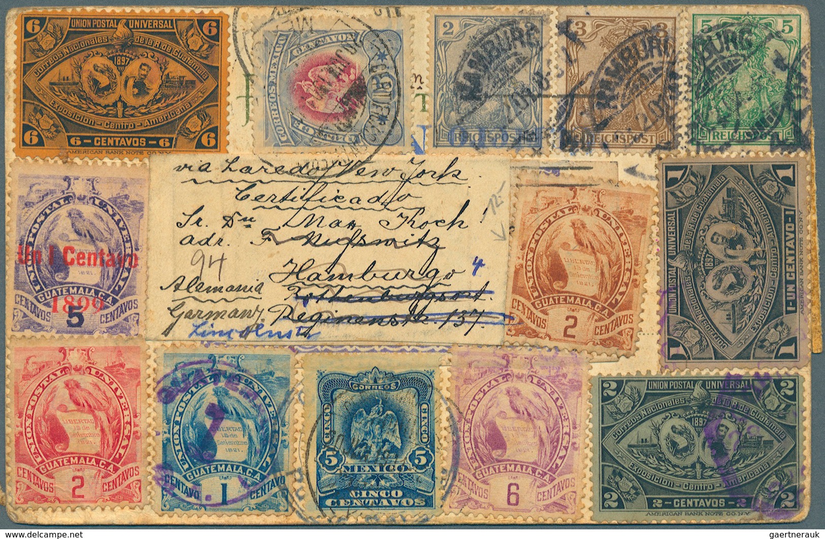 Guatemala: 1901, Postcard Written In Hamburg And Carried By Ship Via Venezuela And Guatemala To Mexi - Guatemala