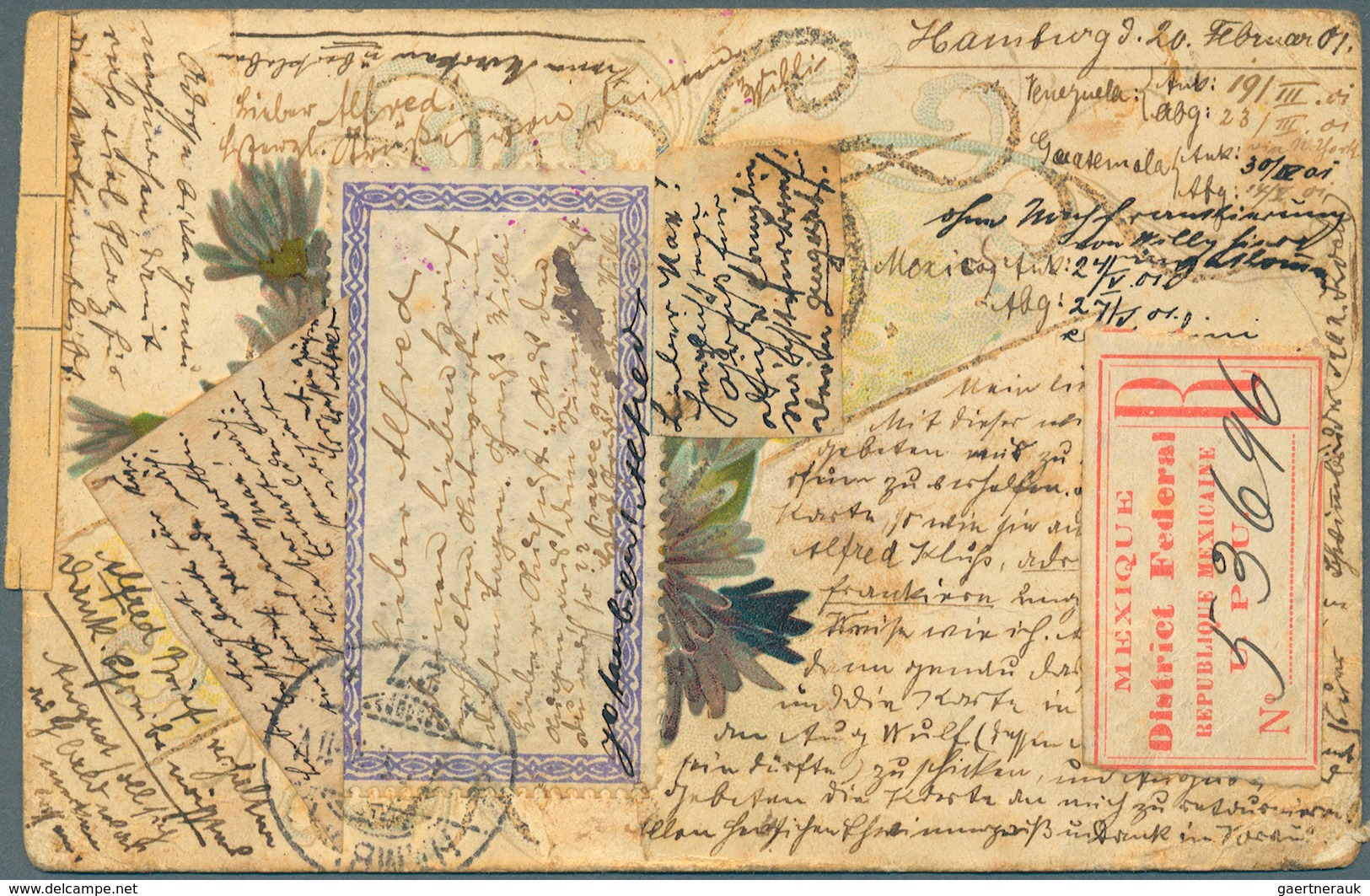 Guatemala: 1901, Postcard Written In Hamburg And Carried By Ship Via Venezuela And Guatemala To Mexi - Guatemala