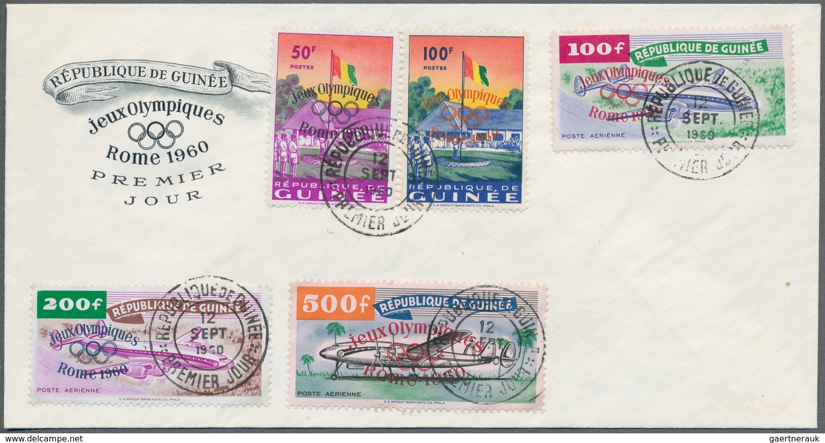 Guinea: 1960, "Olymp. Spiele Rom", MNH set in perfect condition as well as on illustrated FDC ÷ 1960