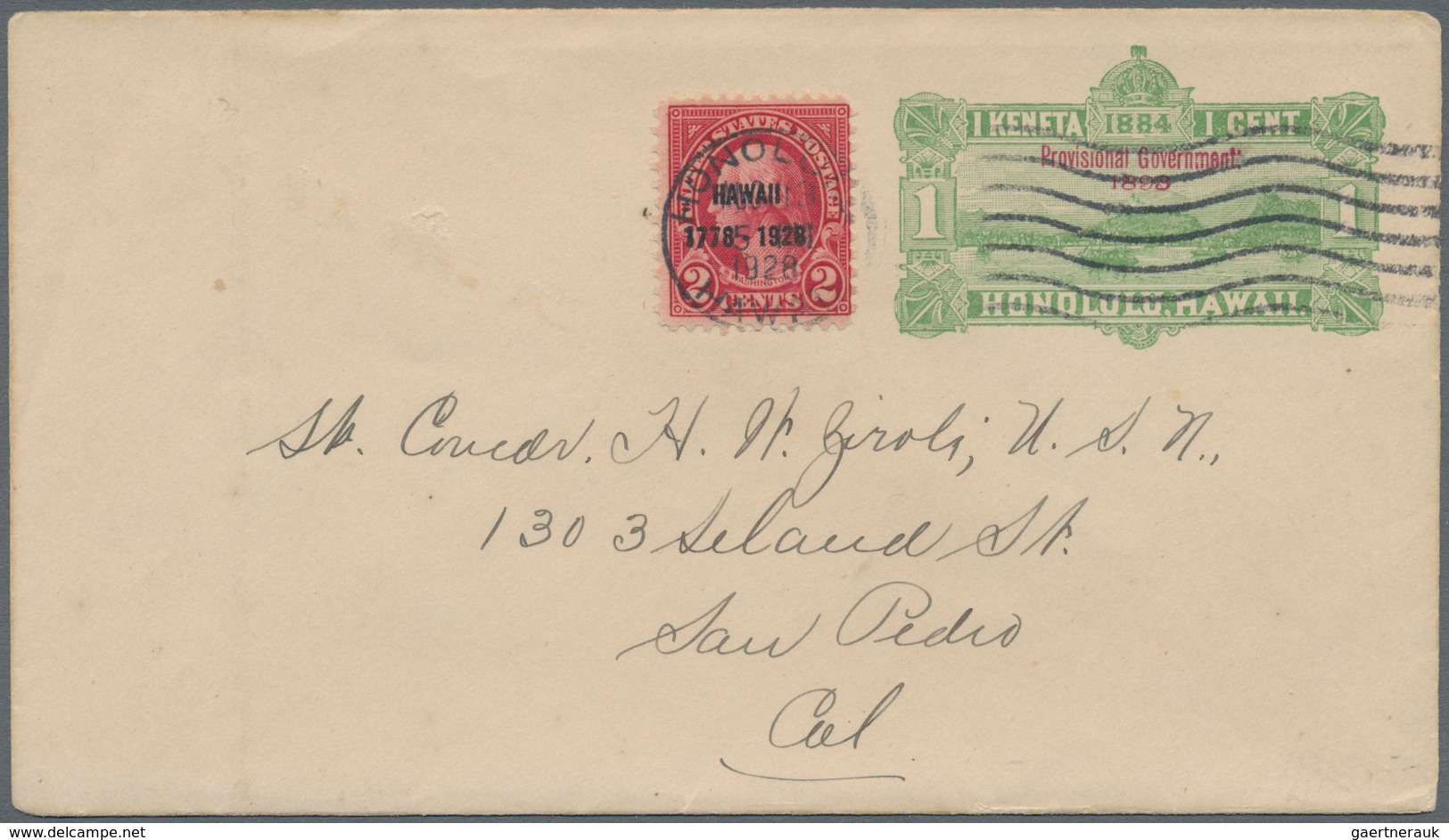 Hawaii - Ganzsachen: 1893, 1 C Light Green And 2 C Carmin Pse, Each With Ovp "Provisional Government - Hawai