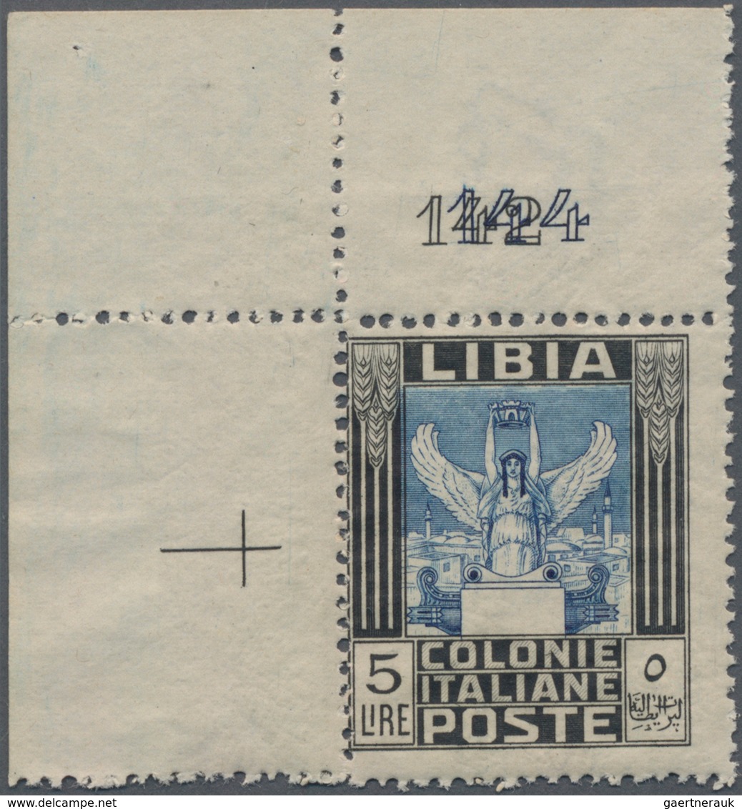 Italienisch-Libyen: 1921, Definitives "Pictorials", 5l. Black/blue From The Upper Left Corner Of The - Libië
