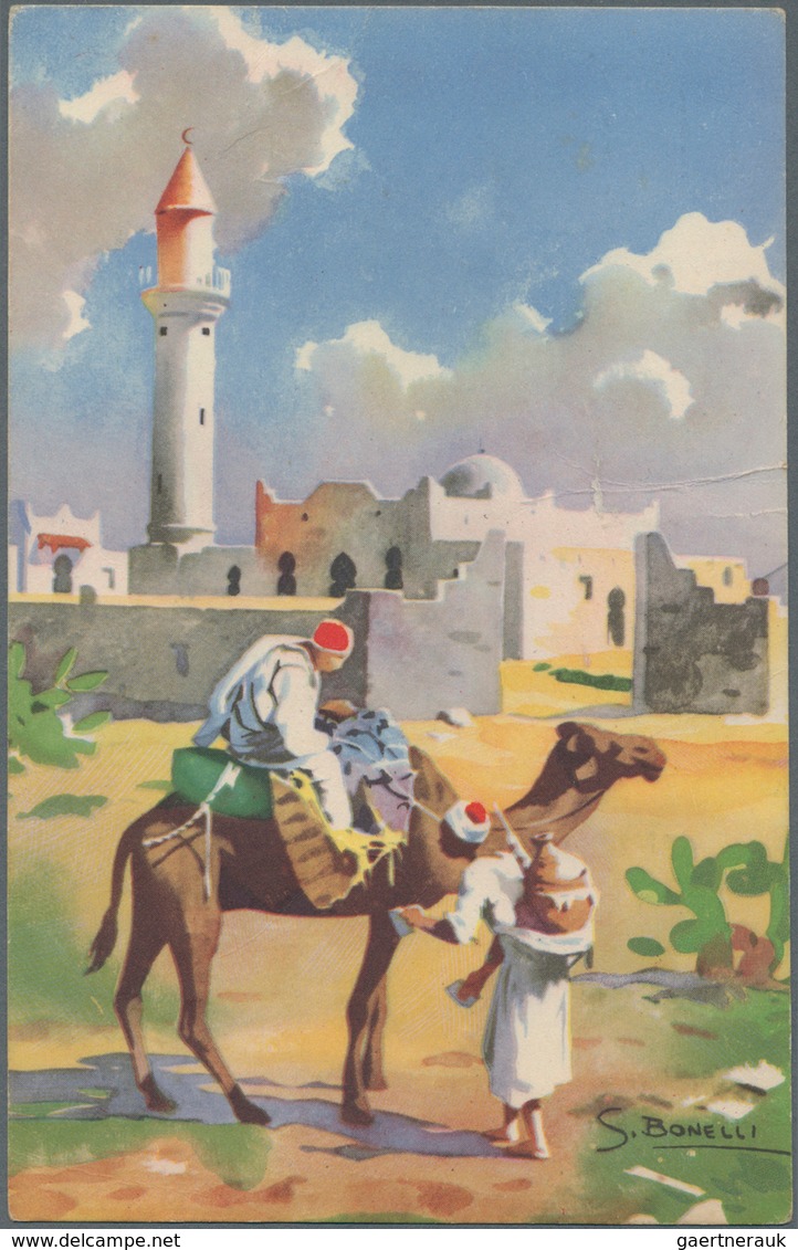 Italienisch-Libyen: 1951. Picture Post Card Of 'Camel And Mosque' Addressed To Paris Bearing Cyrenai - Libië