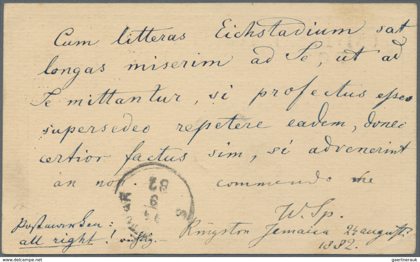 Jamaica: 1879, Stationery Card With Imprints "ONE PENNY HALF-PENNY" On 3 D Green And "UNIVERSAL POST - Jamaica (1962-...)