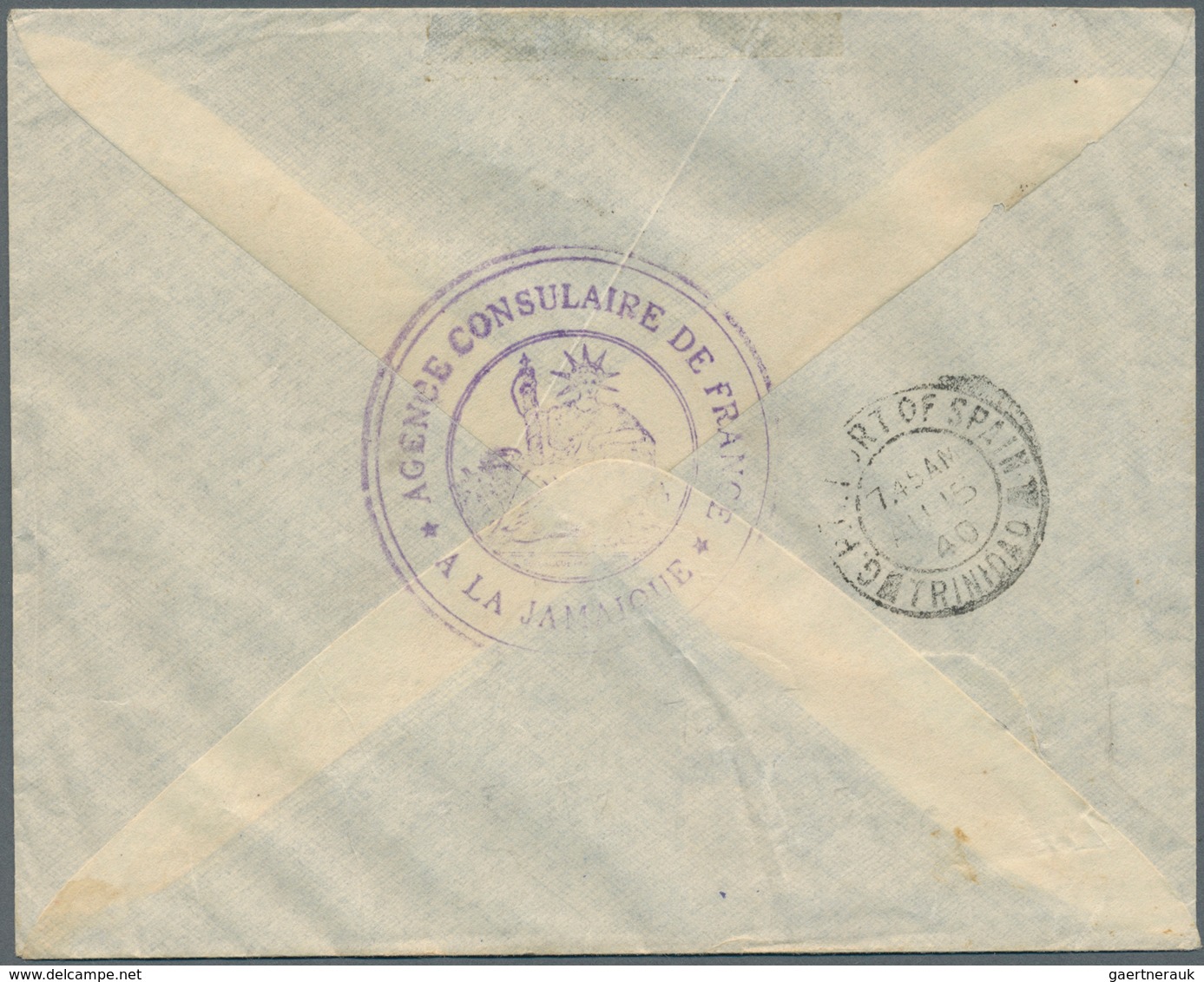 Jamaica: 1940. Air Mail Envelope Written From The French Consulate In Jamaica With 'Agence Consulair - Jamaica (1962-...)