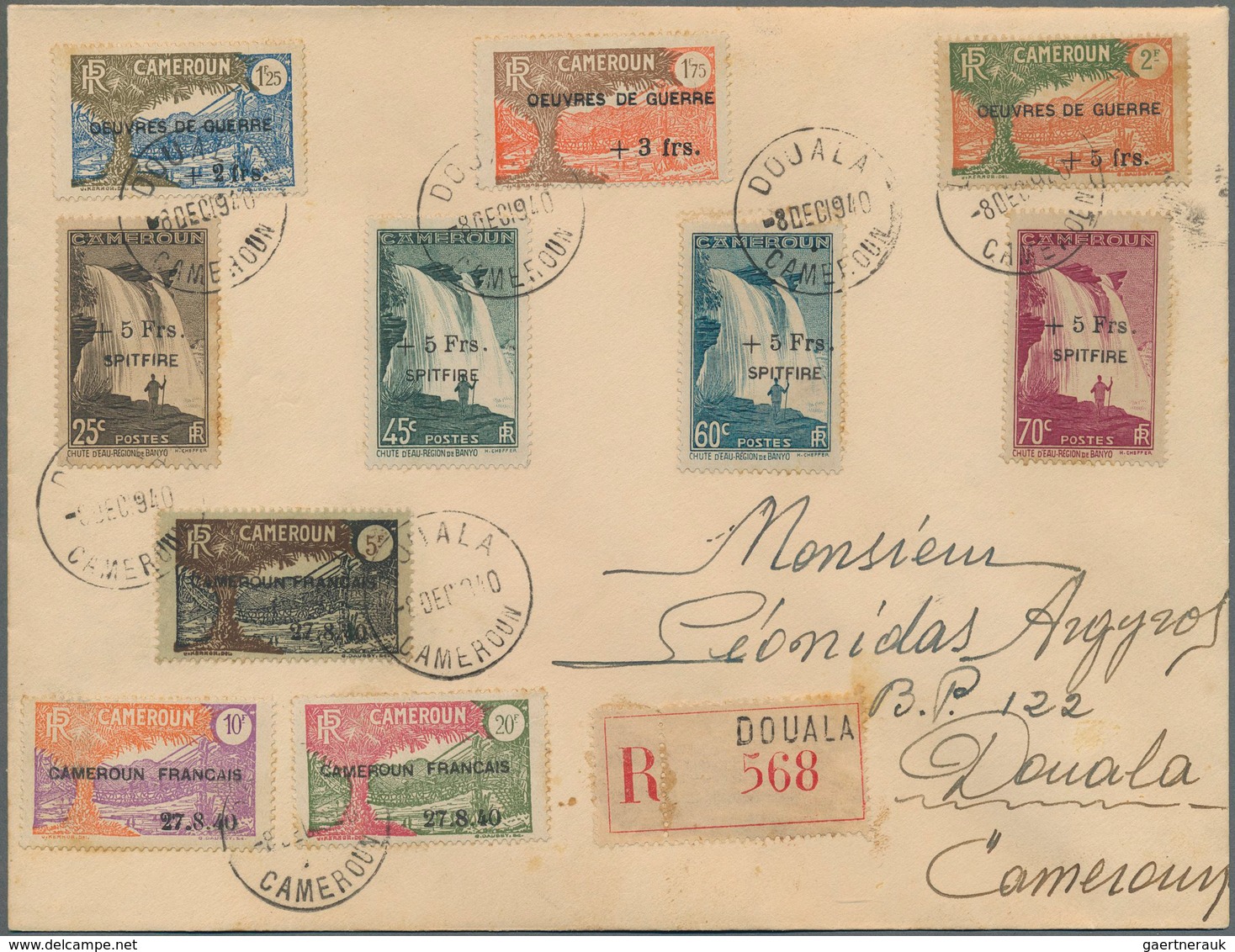 Kamerun: 1940, War Fund Ovp. "+ 5 Frs. SPITFIRE", Complete Set In Combination With Six Other Overpri - Kameroen (1960-...)