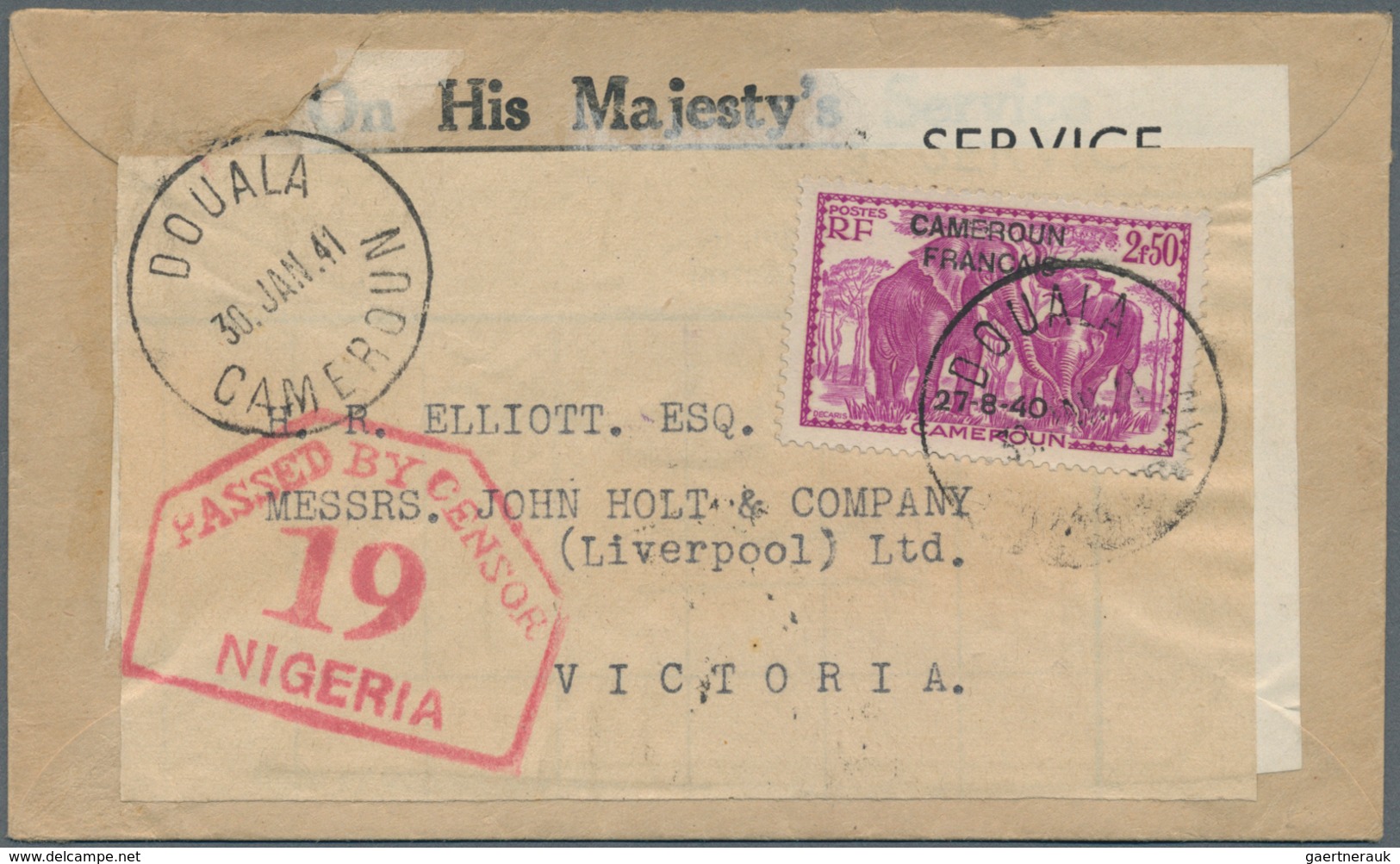 Kamerun: 1941. Official Envelope Headed 'On His Majesty's Service' Addressed To Victoria, British Ca - Kameroen (1960-...)