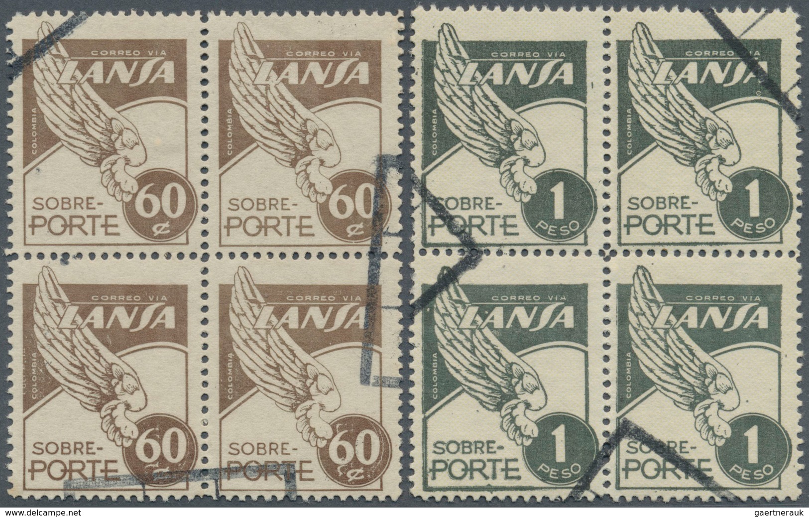 Kolumbien: 1950, Airmail Issue LANSA (Lineas Aereas Nacionales Sociedad Anonima) Complete Set In Use - Colombia