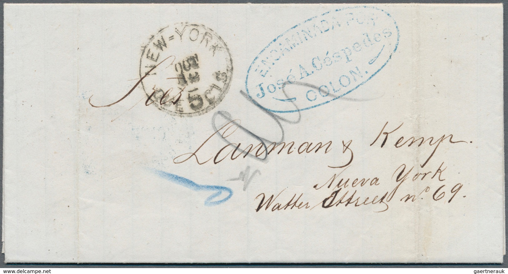 Kolumbien - Stempel: 1875 (July 15), Entire Letter Sent From Bucaramanga To New York With Two Blue O - Colombia