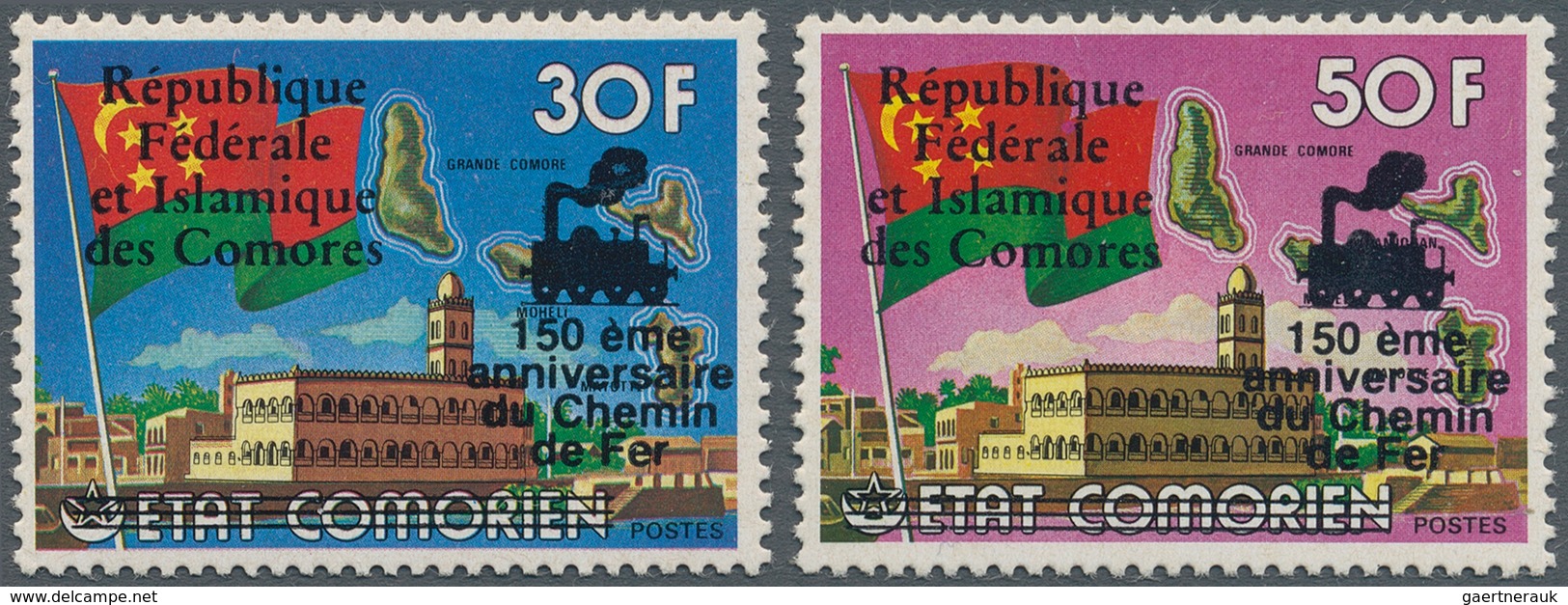 Komoren: 1978, 150 Years Of Railway Liverpool-Manchester Optd. Set Of Two (30fr. And 50fr.), Mint Ne - Comoros