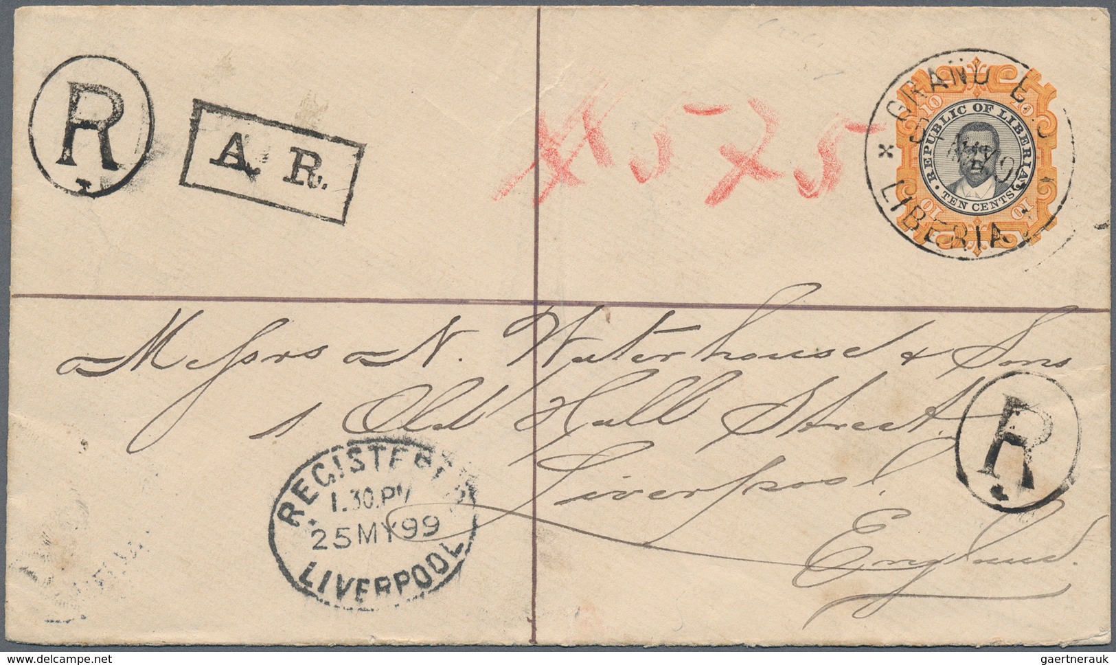Liberia: 1863. Registered And Advice Of Receipt Postal Stationery Envelope (vertical Fold) Cancelled - Liberia