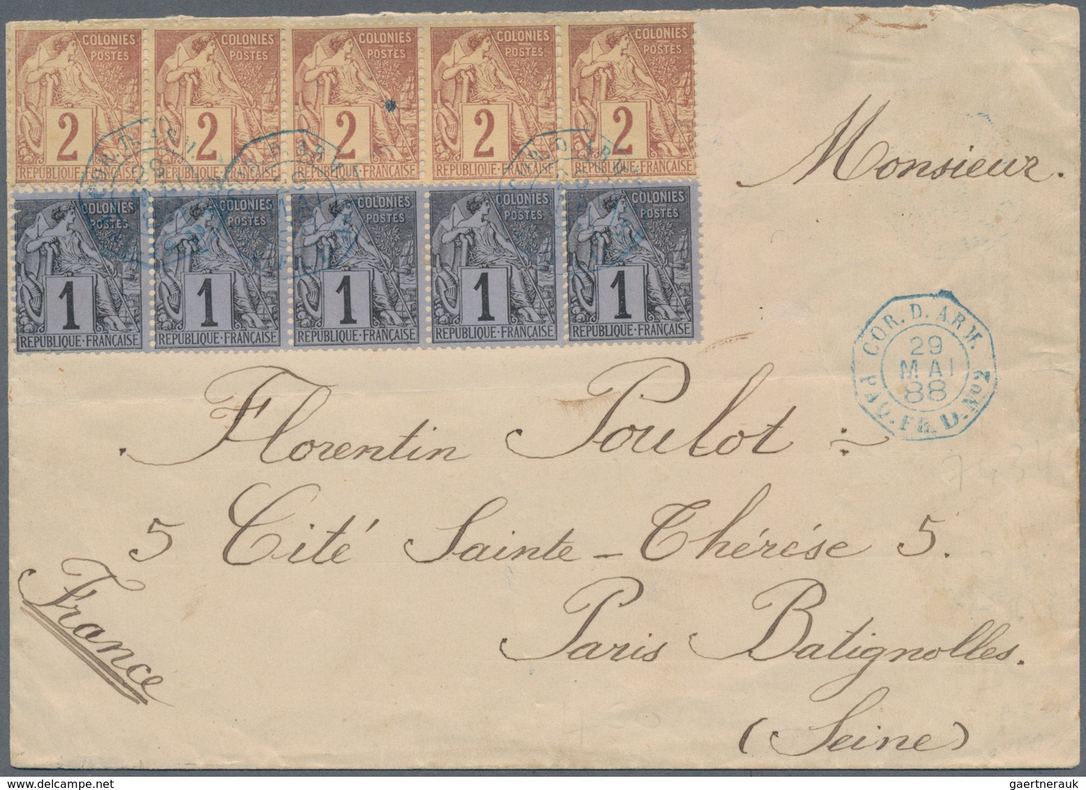 Martinique: 1888. Envelope Addressed To France Bearing French General Colonies Yvert 46, 1c Black/bl - Andere & Zonder Classificatie