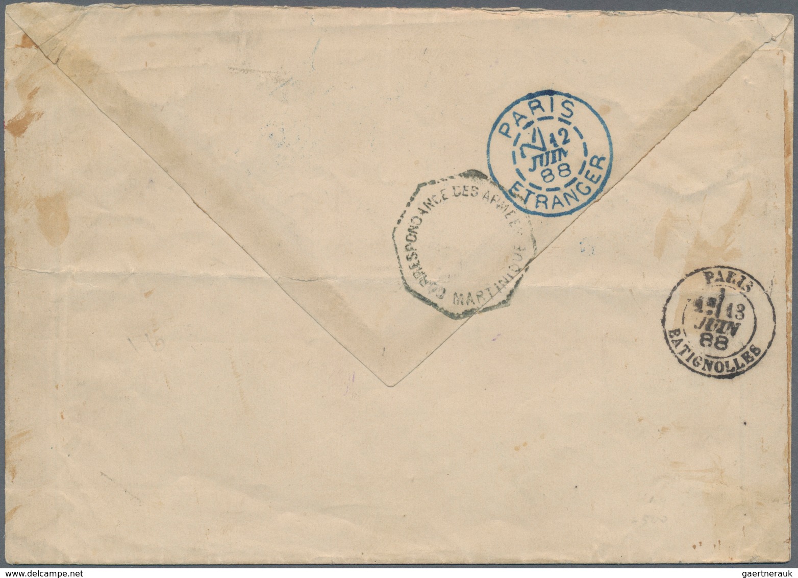 Martinique: 1888. Envelope Addressed To France Bearing French General Colonies Yvert 46, 1c Black/bl - Andere & Zonder Classificatie