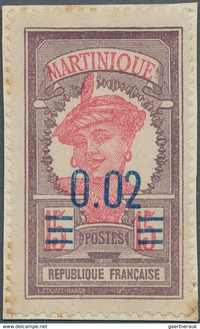 Martinique: 1922, Revaluation Overprints, 0.02 On 15c. Brownish Purple/rose, Essay Of Overprint In B - Andere & Zonder Classificatie