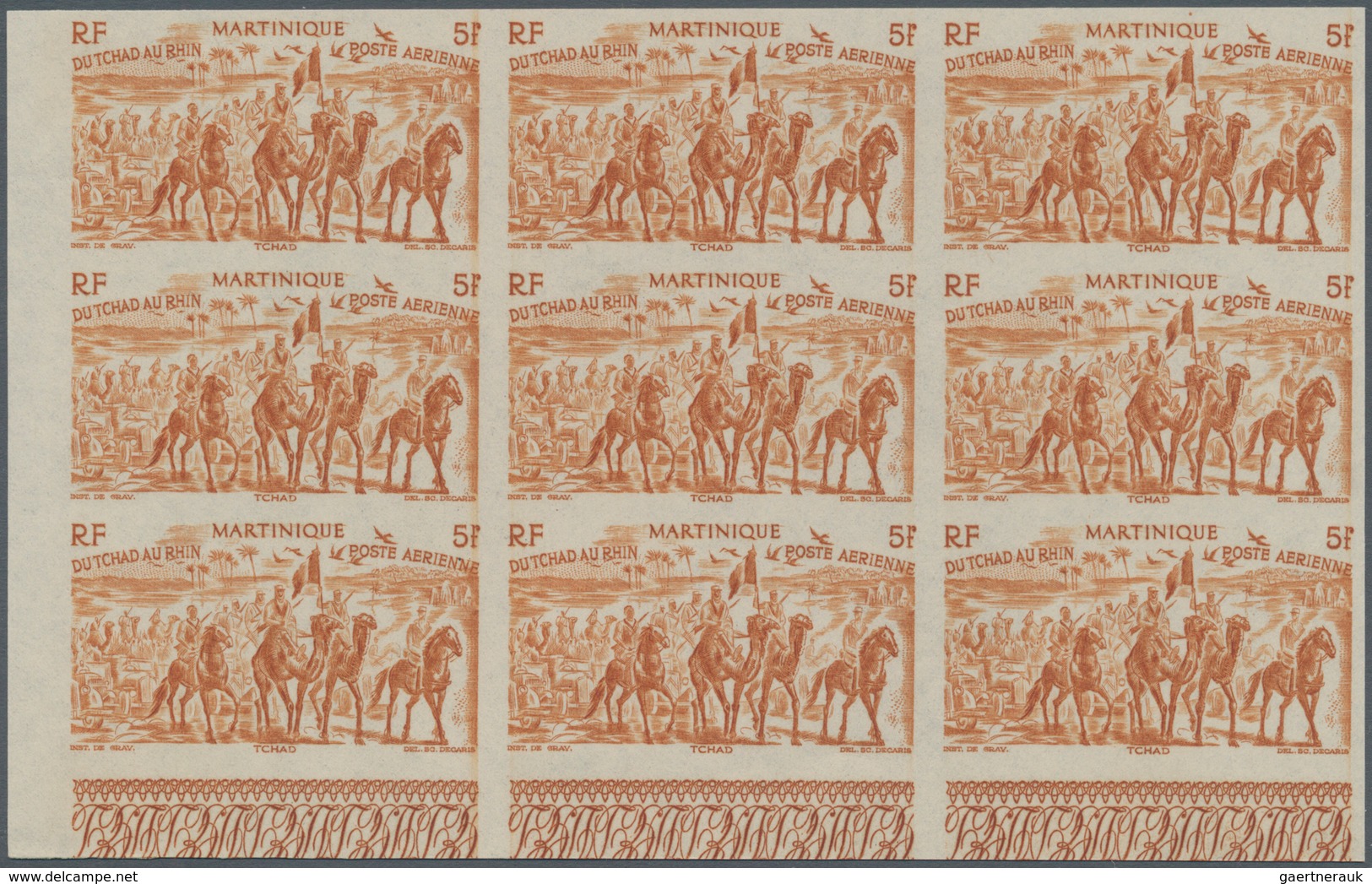 Martinique: 1946, From Tchad To Rhine Complete Set Of Six In IMPERFORATE Blocks Of Nine From Lower L - Andere & Zonder Classificatie