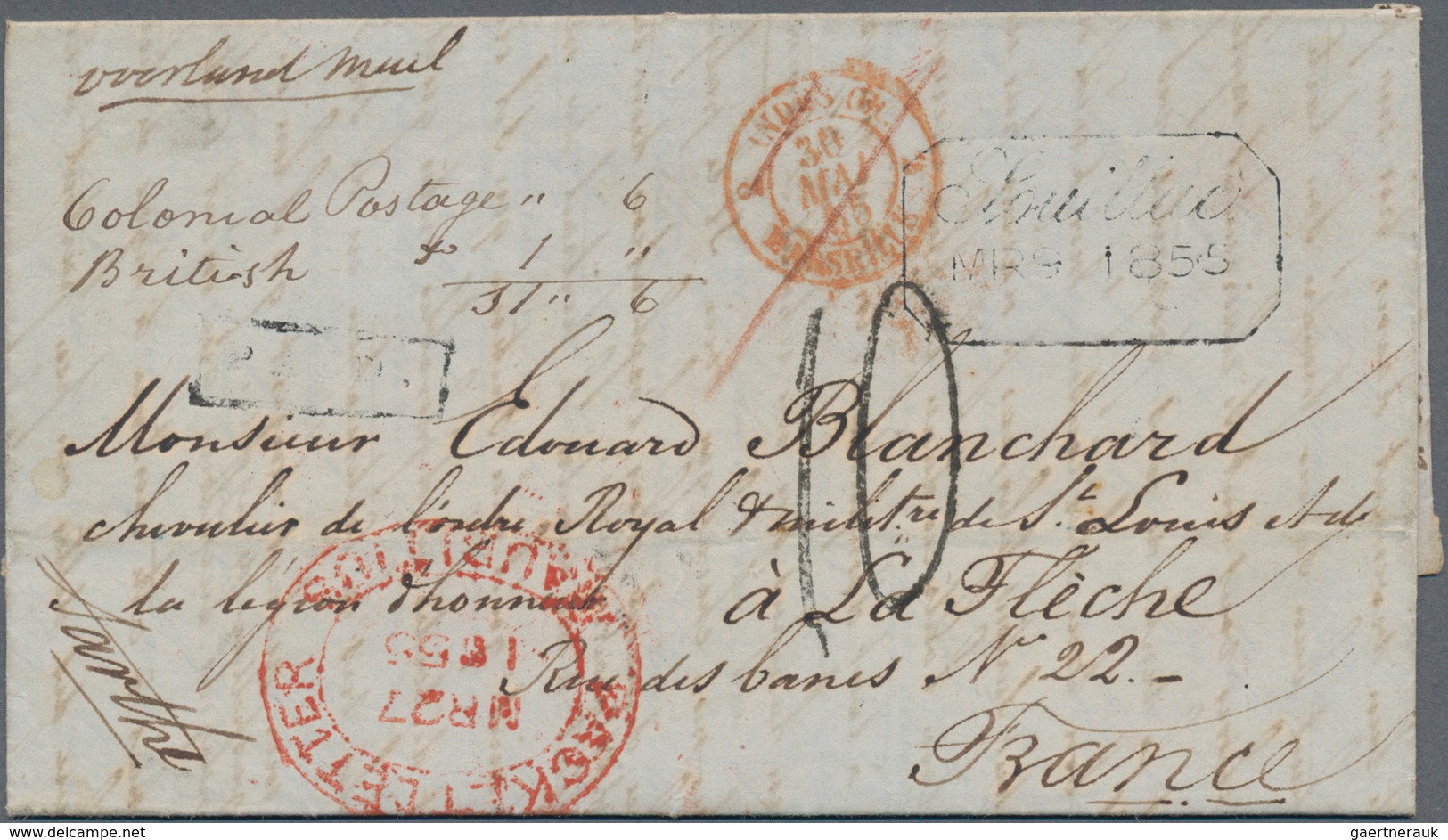 Mauritius: 1855. Stamp-less Folded Letter Written From Savane Dated '2nd Mars 1855' Addressed To Fra - Mauritius (...-1967)