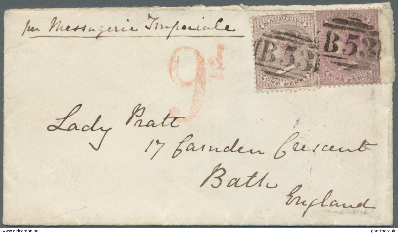 Mauritius: 1864, Fine Ladie's Cover To Bolton, England Nicely Franked With 9 D Margin Piece And 1 D - Mauritius (...-1967)