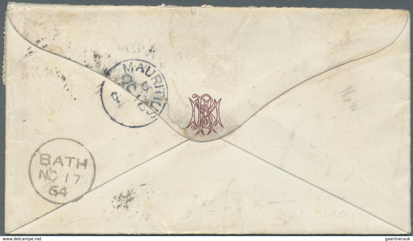 Mauritius: 1864, Fine Ladie's Cover To Bolton, England Nicely Franked With 9 D Margin Piece And 1 D - Mauritius (...-1967)