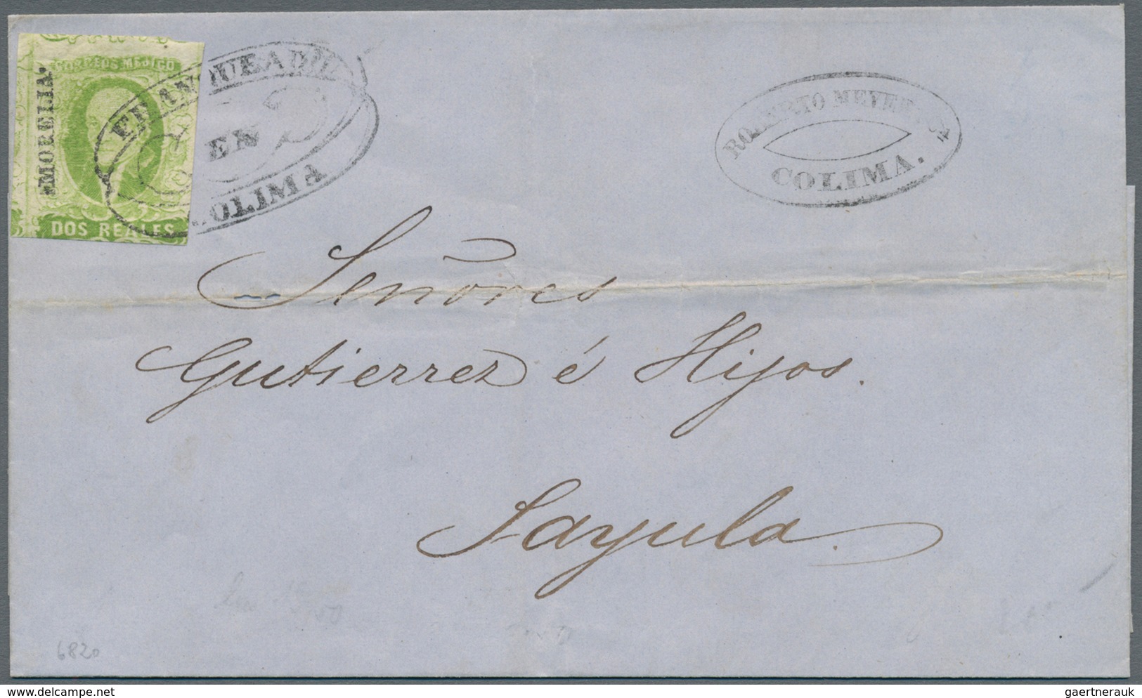 Mexiko: 1858/1861, Two Letters, One With "FRANQUEADO COLIMA" Oval, Respectively "TESIUTLAN / OCTUBRE - Mexico