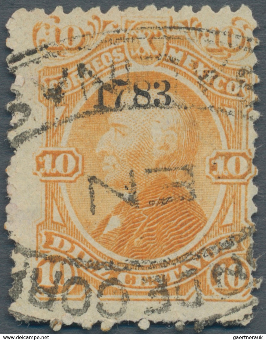 Mexiko: 1881, Hidalgo Thin Papers, 10 C. Orange In Scare Color "mustard Yellow, District "1783" With - Mexico