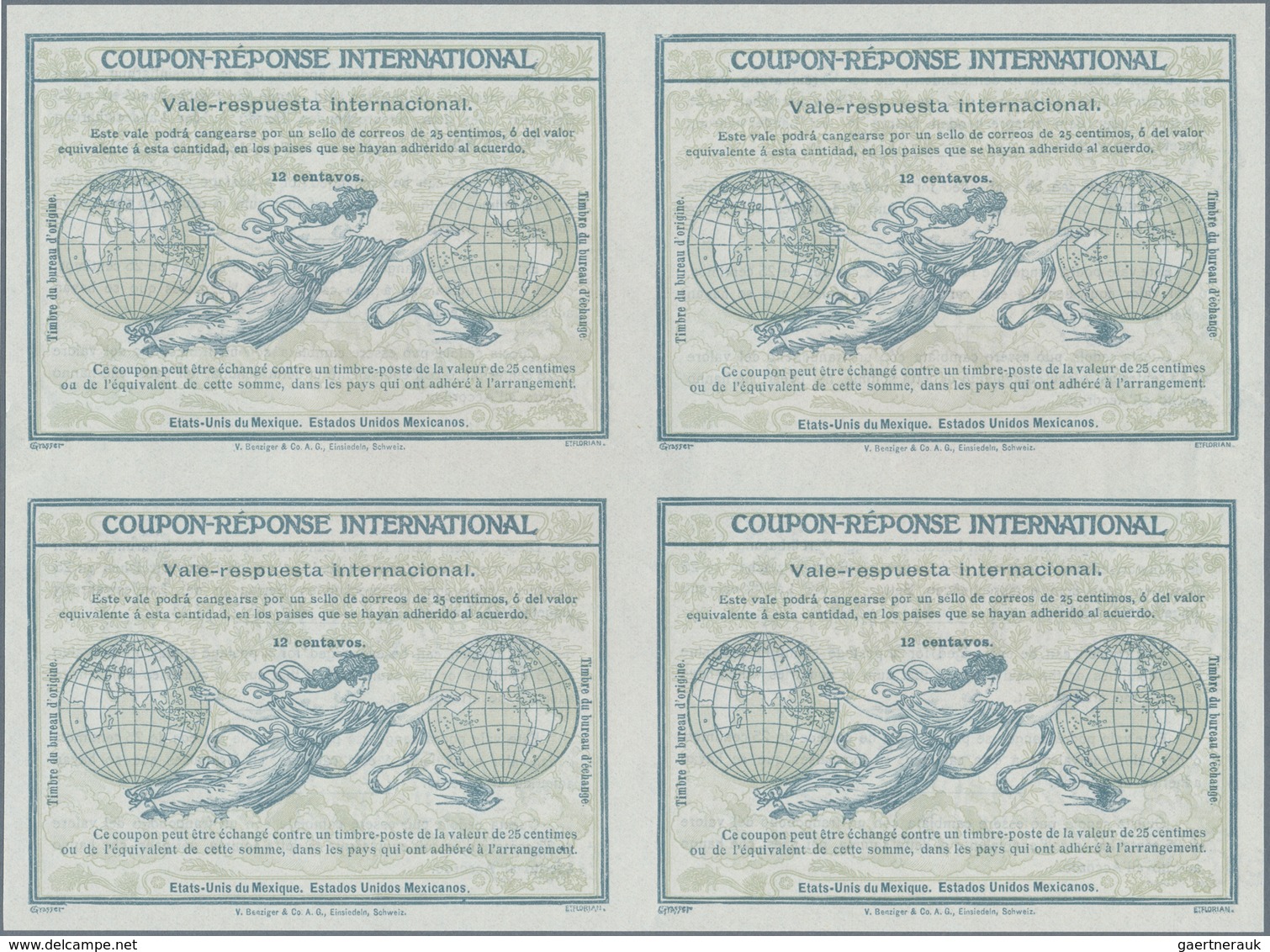 Mexiko - Ganzsachen: 1907. International Reply Coupon 12 Centavos (Rom Type) In An Unused Block Of 4 - Mexico