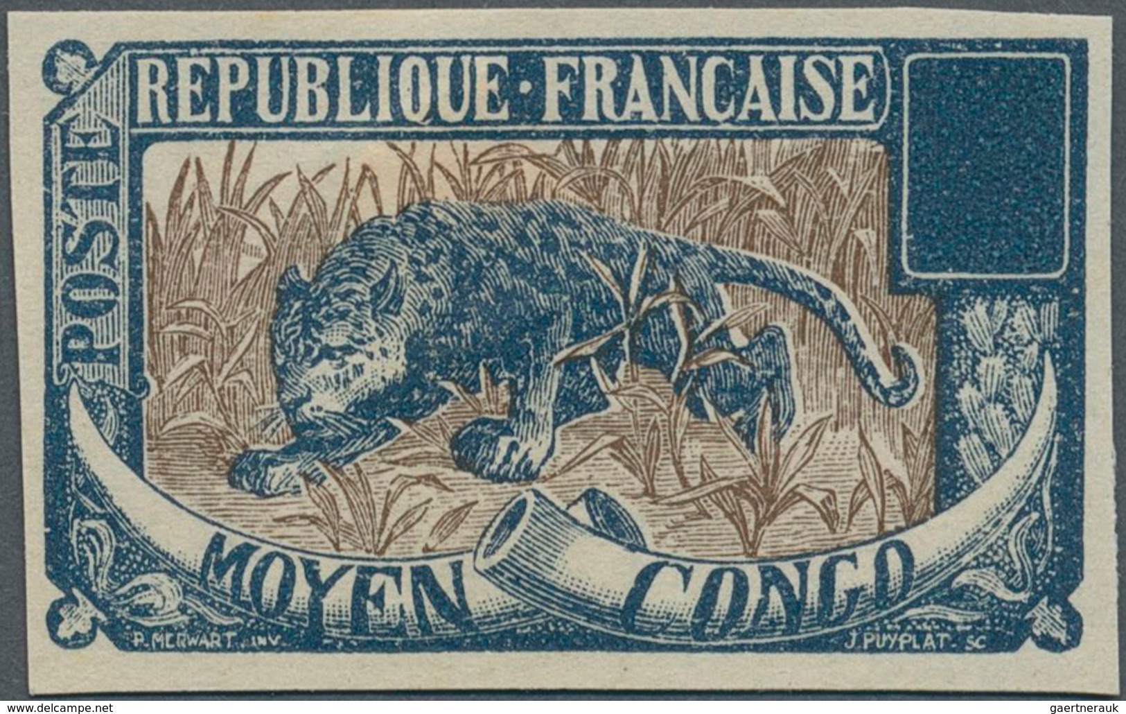 Mittelkongo: 1907, Definitives "Pictorials", Design "Panther", Imperforate Proof In Colour "deep Blu - Andere & Zonder Classificatie