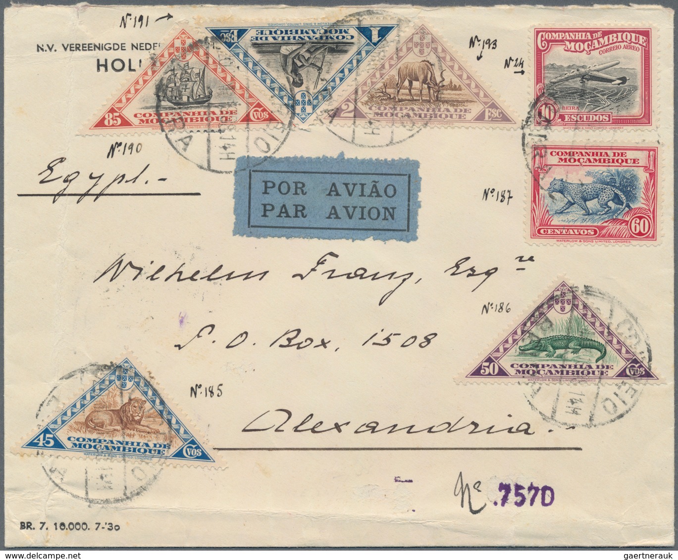 Mocambique - Provinzausgaben: Mocambique-Gesellschaft: 1937, Two Airmail Covers From Beira To Alexan - Mozambique