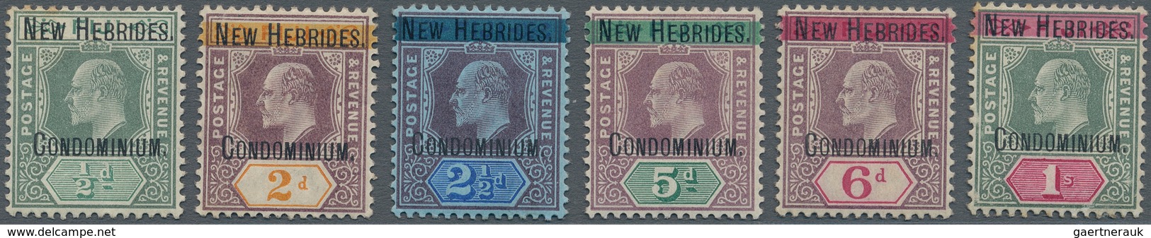 Neue Hebriden: 1908 - 1913, British Postage Stamps Fiji With Two-line Black Overprint "NEW HERBRIDES - Autres & Non Classés