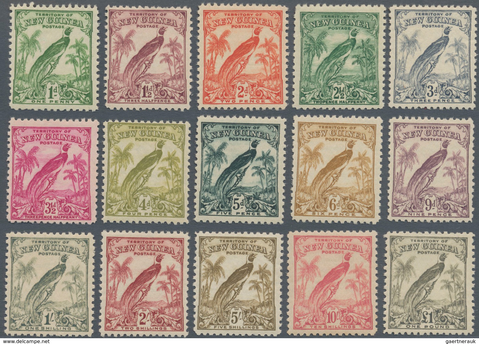 Neuguinea: 1932/1934, Bird Of Paradise Redrawn Set Without Dates Complete Set Of 15, Mint Lightly Hi - Papua New Guinea