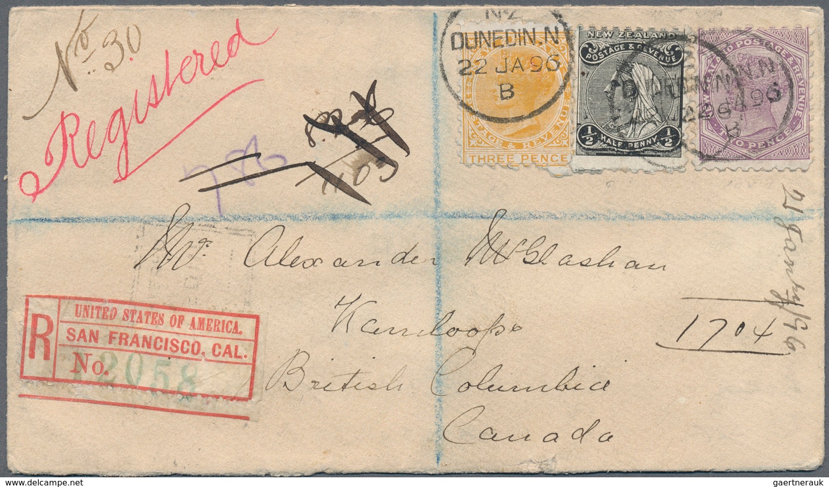 Neuseeland: 1896. Registered Envelope Addressed To Camula Bearing SG 217, ½d Black, SG 219, 2d Lilac - Other & Unclassified