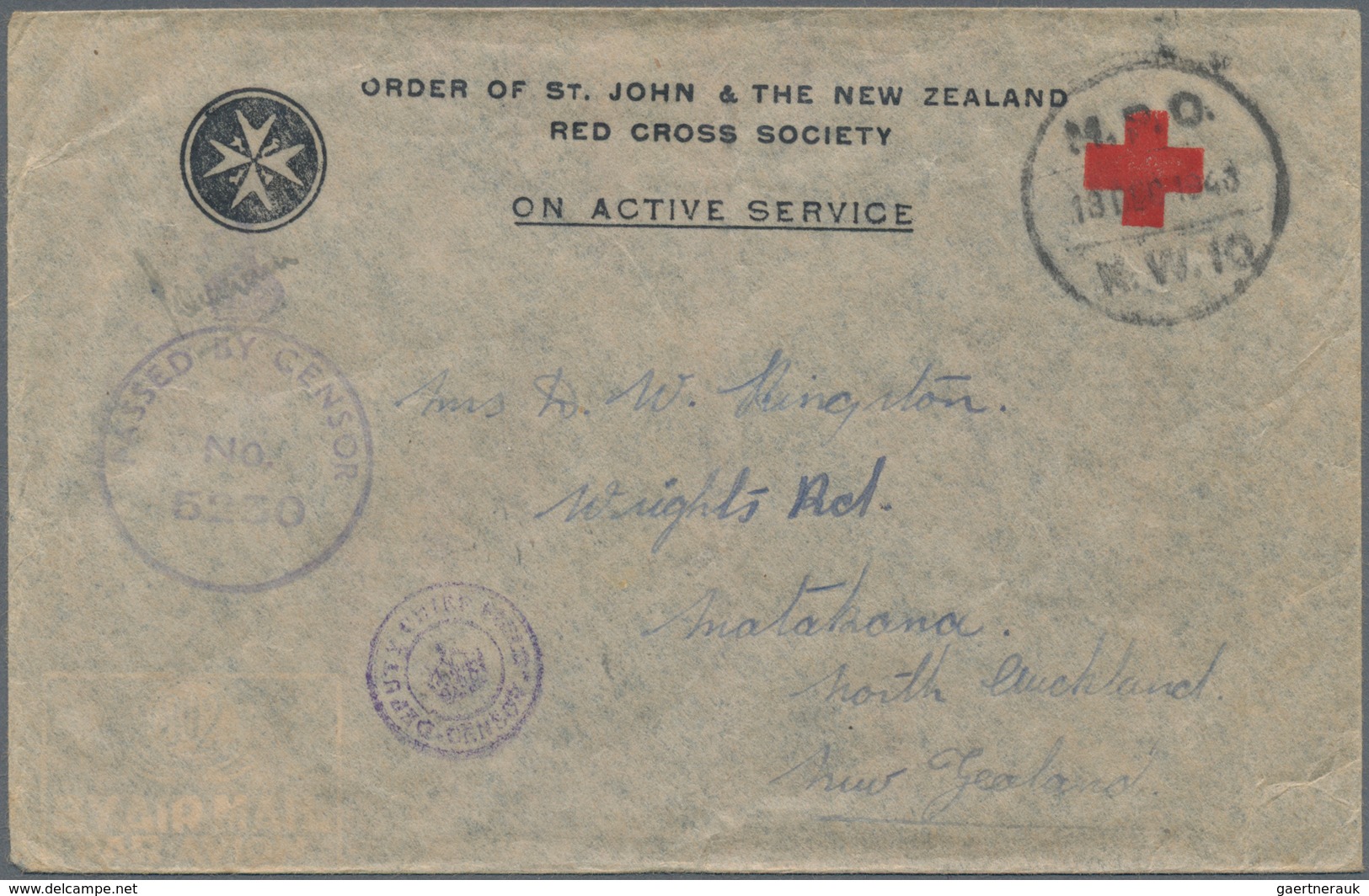 Neuseeland: 1942/1944, Two Expeditionary Force In The Middle East Censored Covers To New Zealand. On - Otros & Sin Clasificación