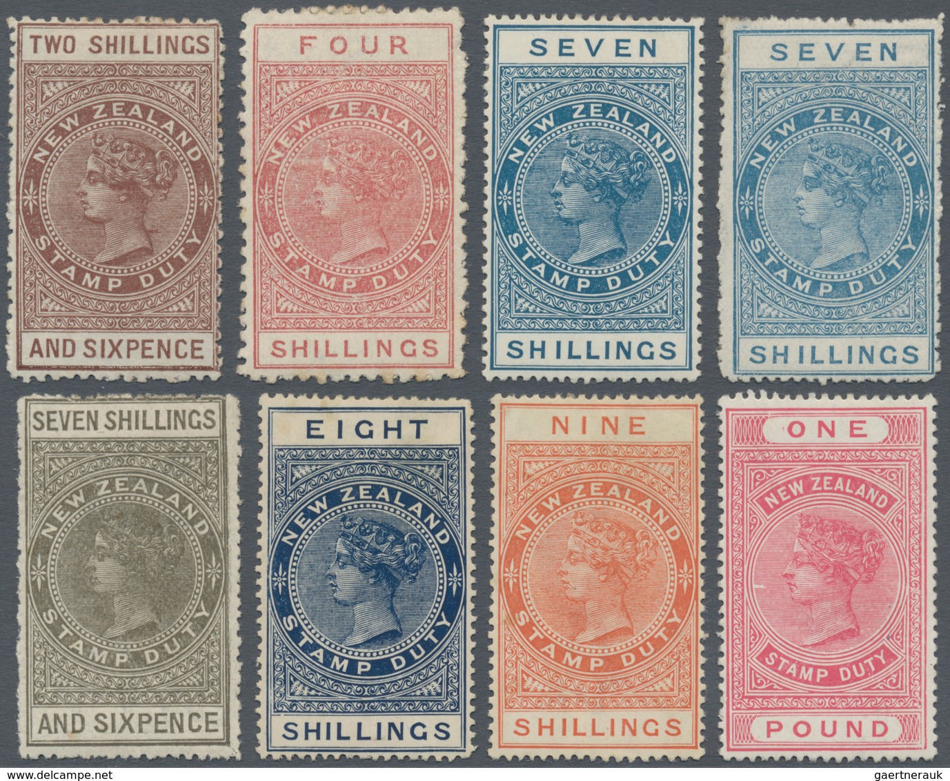 Neuseeland - Stempelmarken: 1882-1930 Postal Fiscal Stamps: Group Of Eight Queen Victoria Stamps Min - Post-fiscaal