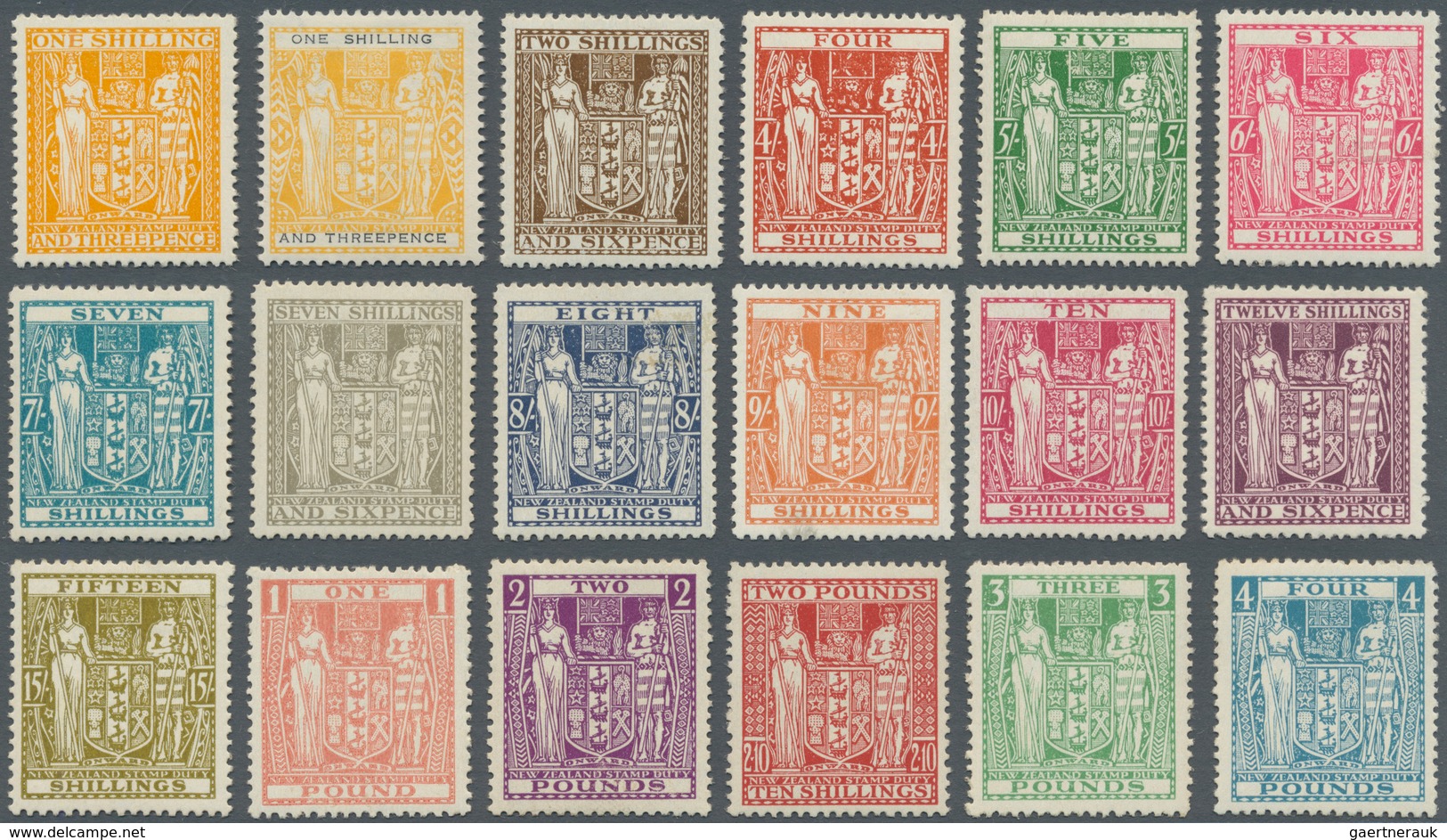 Neuseeland - Stempelmarken: 1931/1952 (ca.), Postal Fiscal Coat Of Arms 18 Different Values 1s3d. To - Postal Fiscal Stamps