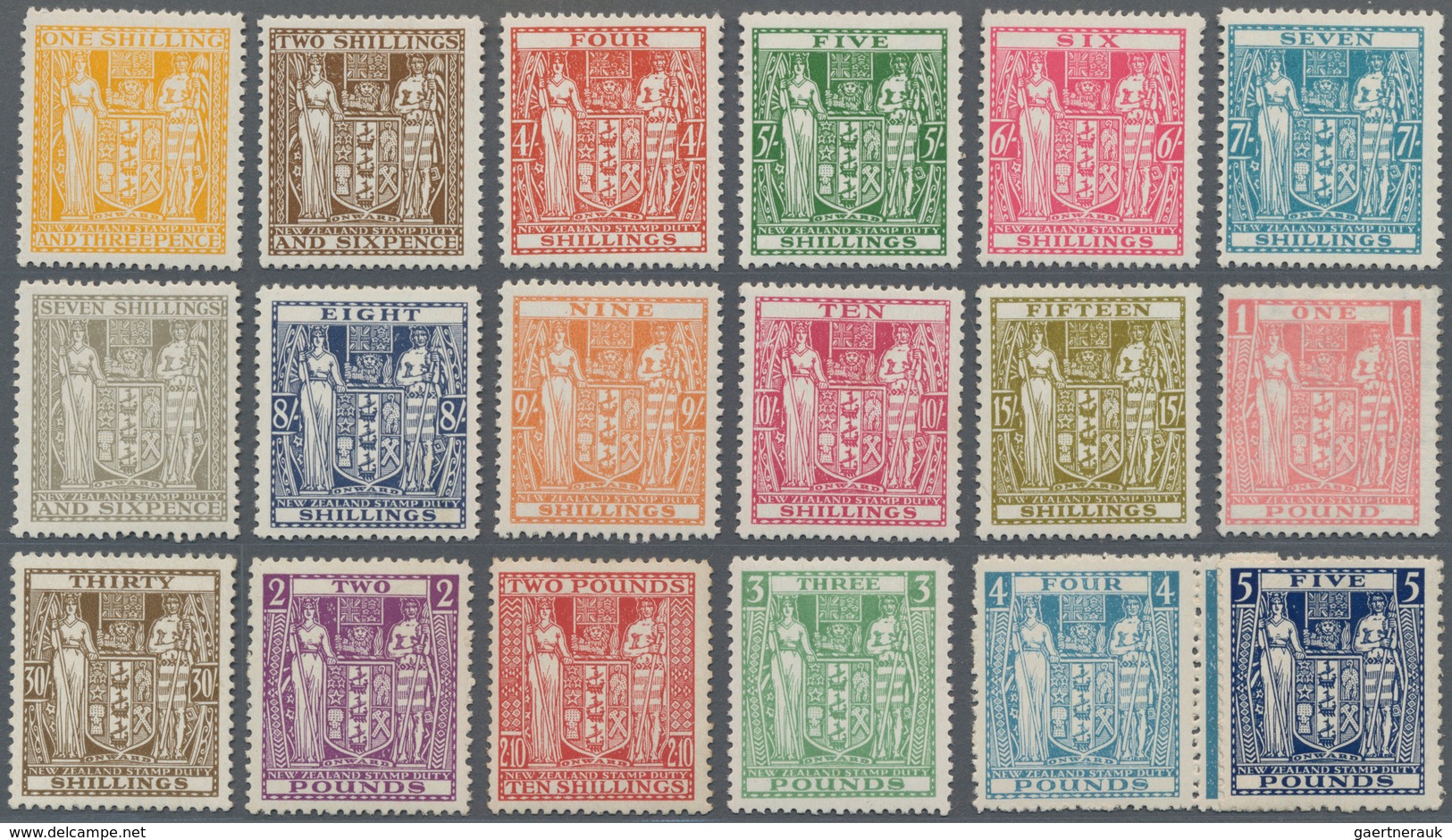 Neuseeland - Stempelmarken: 1939/1945 (ca.), Postal Fiscal Coat Of Arms 18 Different Values 1s3d. To - Postal Fiscal Stamps