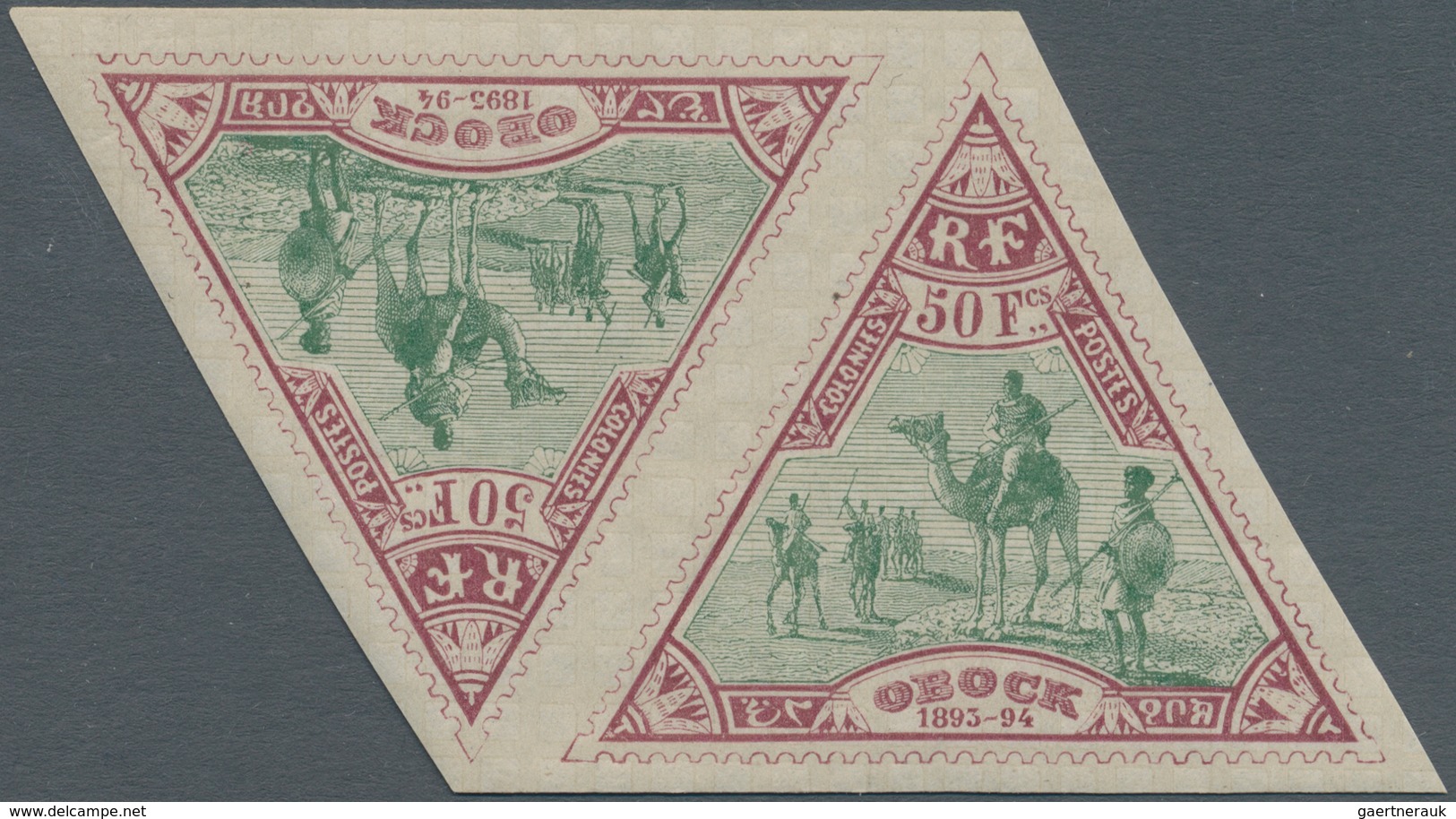Obock: 1894, 50 Fr. Lilac Red/green In Tete-beche Pair, Unused, Fine, Signed (Yv. No. 64, €2.200,-). - Andere & Zonder Classificatie