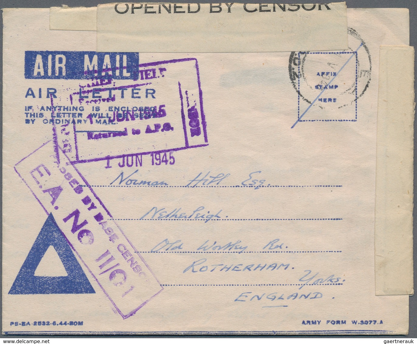 Ostafrikanische Gemeinschaft: 1944/45, Stampless Air Letters (2) On White Or Grey Stock Both Wtih Ho - África Oriental Británica
