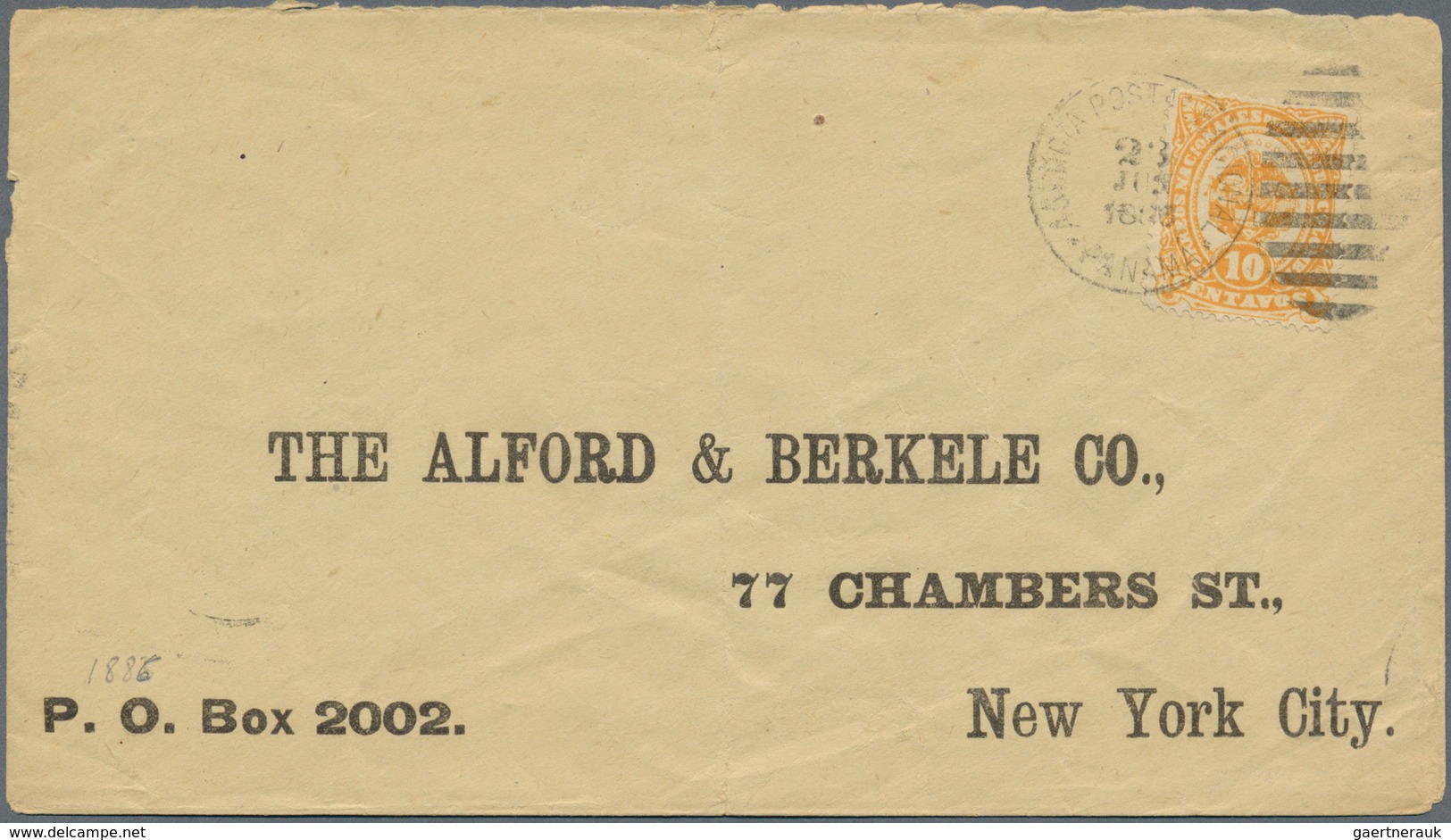 Panama: 1888, 10 C. Orange Tied "PANAMA AGENCIA POSTAL NACIONAL 23 JUN 1888" To Cover To USA With NY - Panama