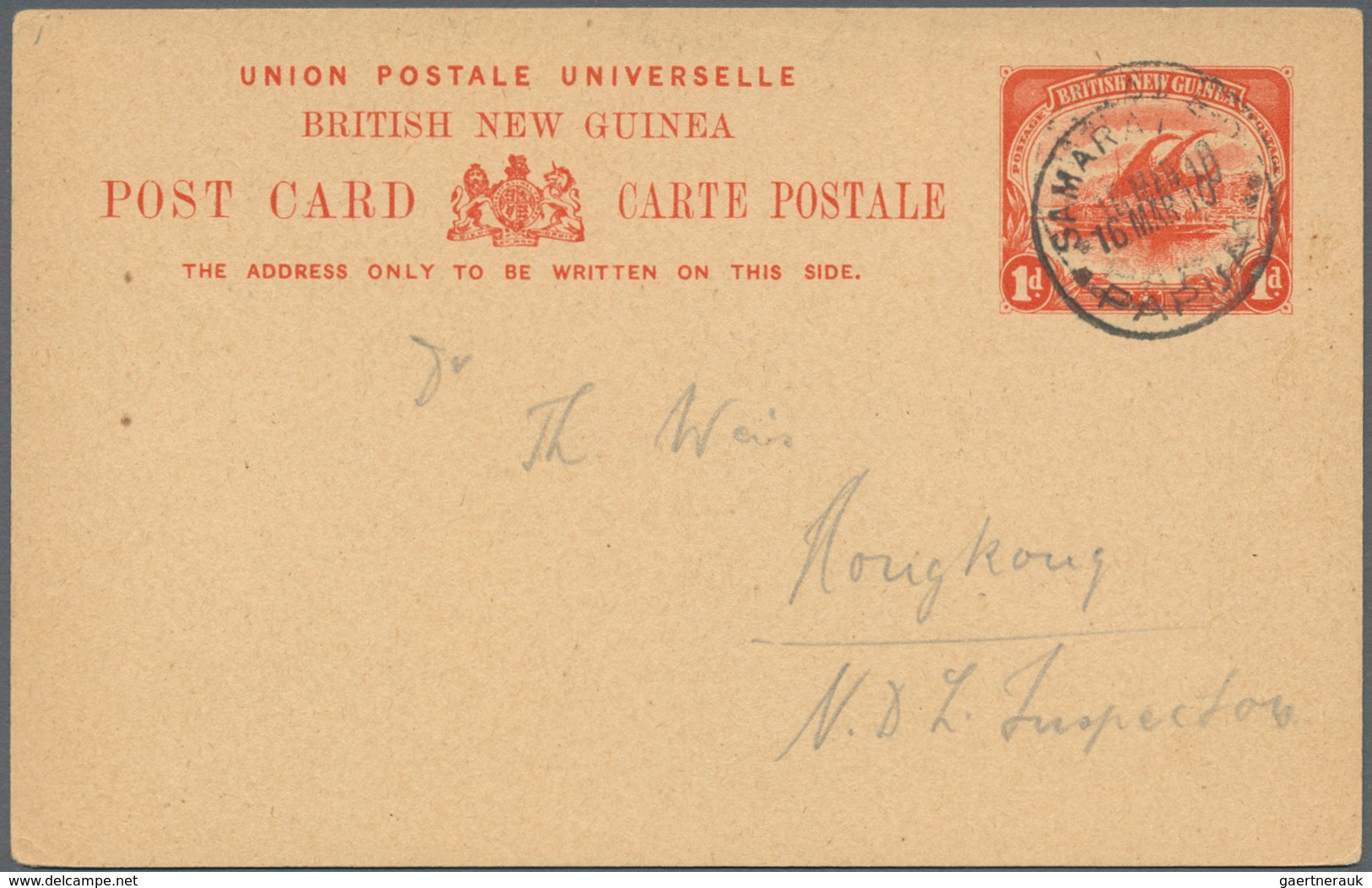 Papua: 1901, Lakatoi Stat. Postcard Pair Both Cancelled Per Favour 'SAMARAI' With 1d. Red (16MAR10) - Papua New Guinea