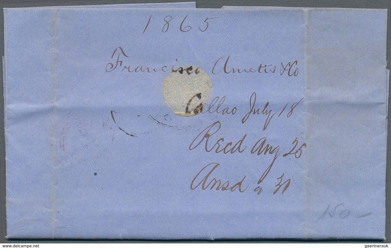 Peru: 1863, Entire Letter From AREQUIPA, Dated Nov. 4th 1863, Sent Via Transit Panama And England To - Perù