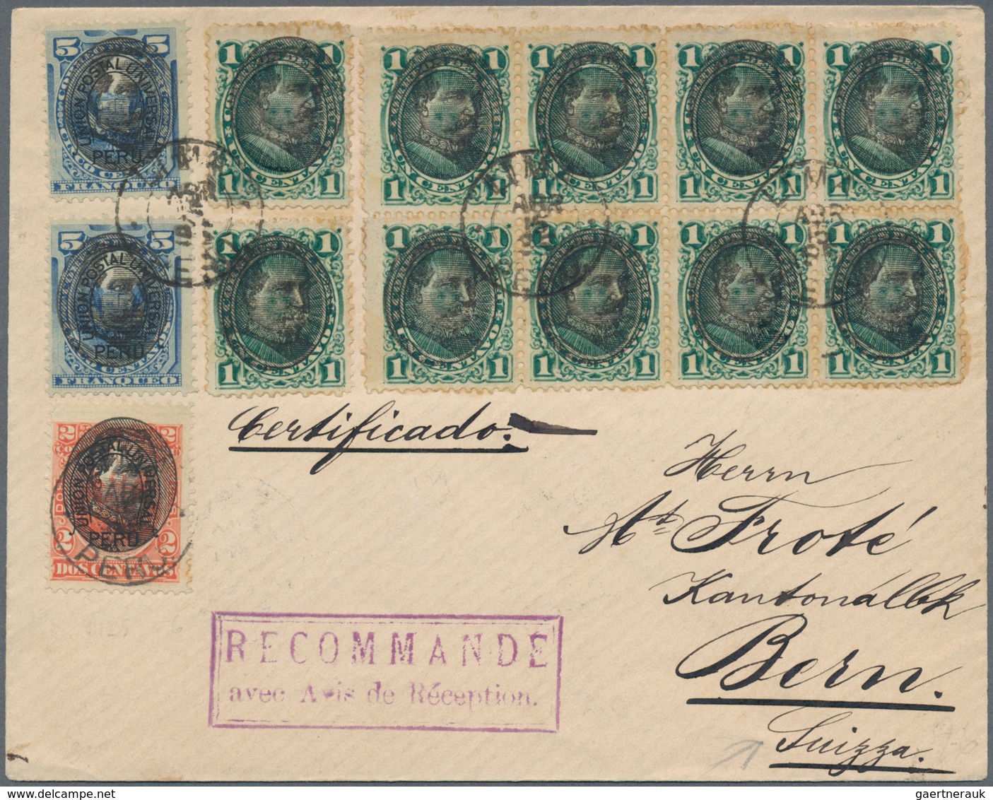 Peru: 1896, Registered Letter With Return Receipt Request From LIMA To Berne. Franked With Interesti - Peru