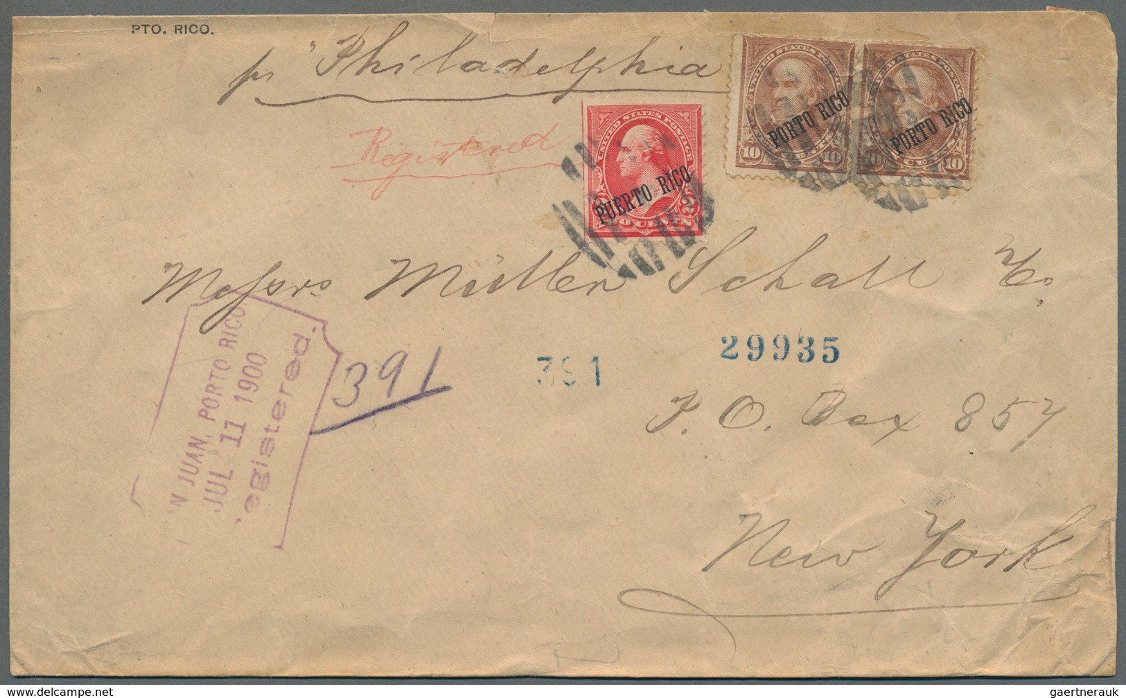 Puerto Rico: 1900, Letter With Violet "registered" Mark From SAN JUAN Franked With 2 C. And Two Piec - Puerto Rico