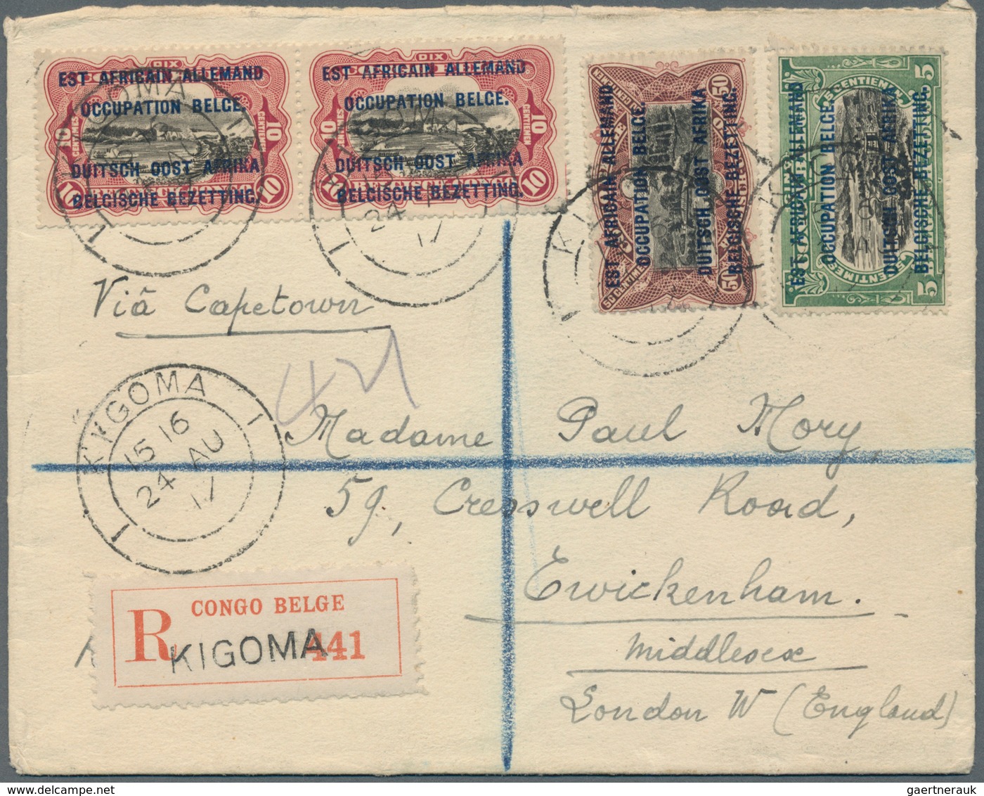 Ruanda-Urundi - Belgische Besetzung Deutsch-Ostafrika: 1917. Registered Envelope Addressed To London - Briefe U. Dokumente