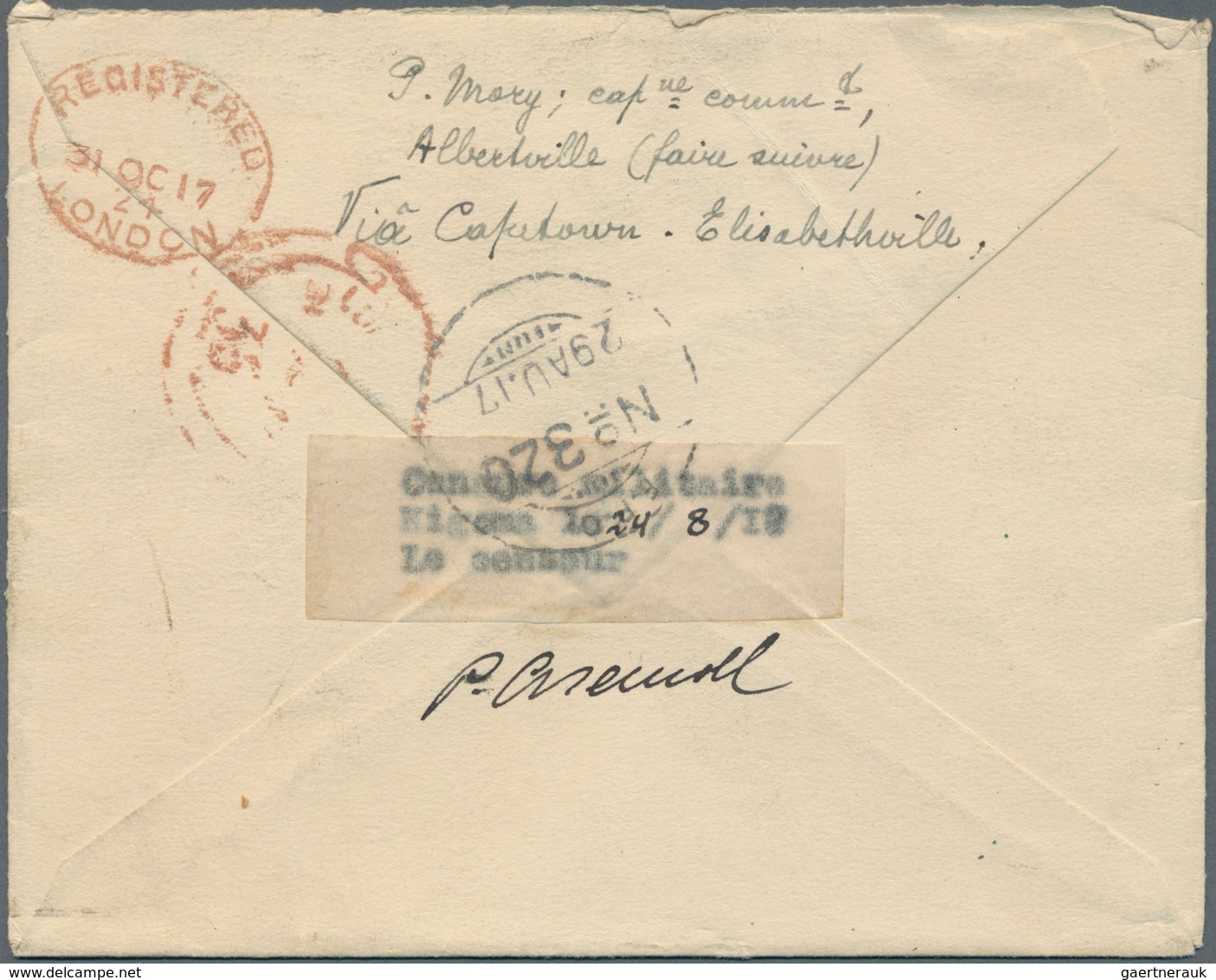 Ruanda-Urundi - Belgische Besetzung Deutsch-Ostafrika: 1917. Registered Envelope Addressed To London - Briefe U. Dokumente