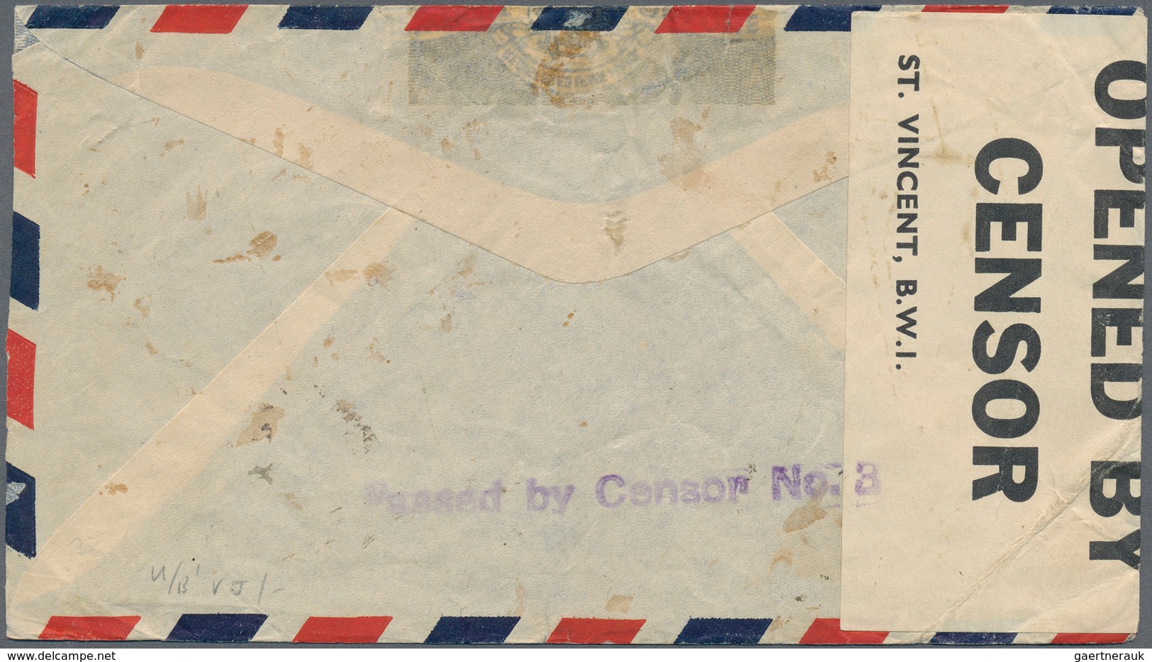 St. Vincent: 1942. Air Mail Envelope Addressed To The United States Bearing SG 150, 1d Brown And Blu - St.Vincent (1979-...)
