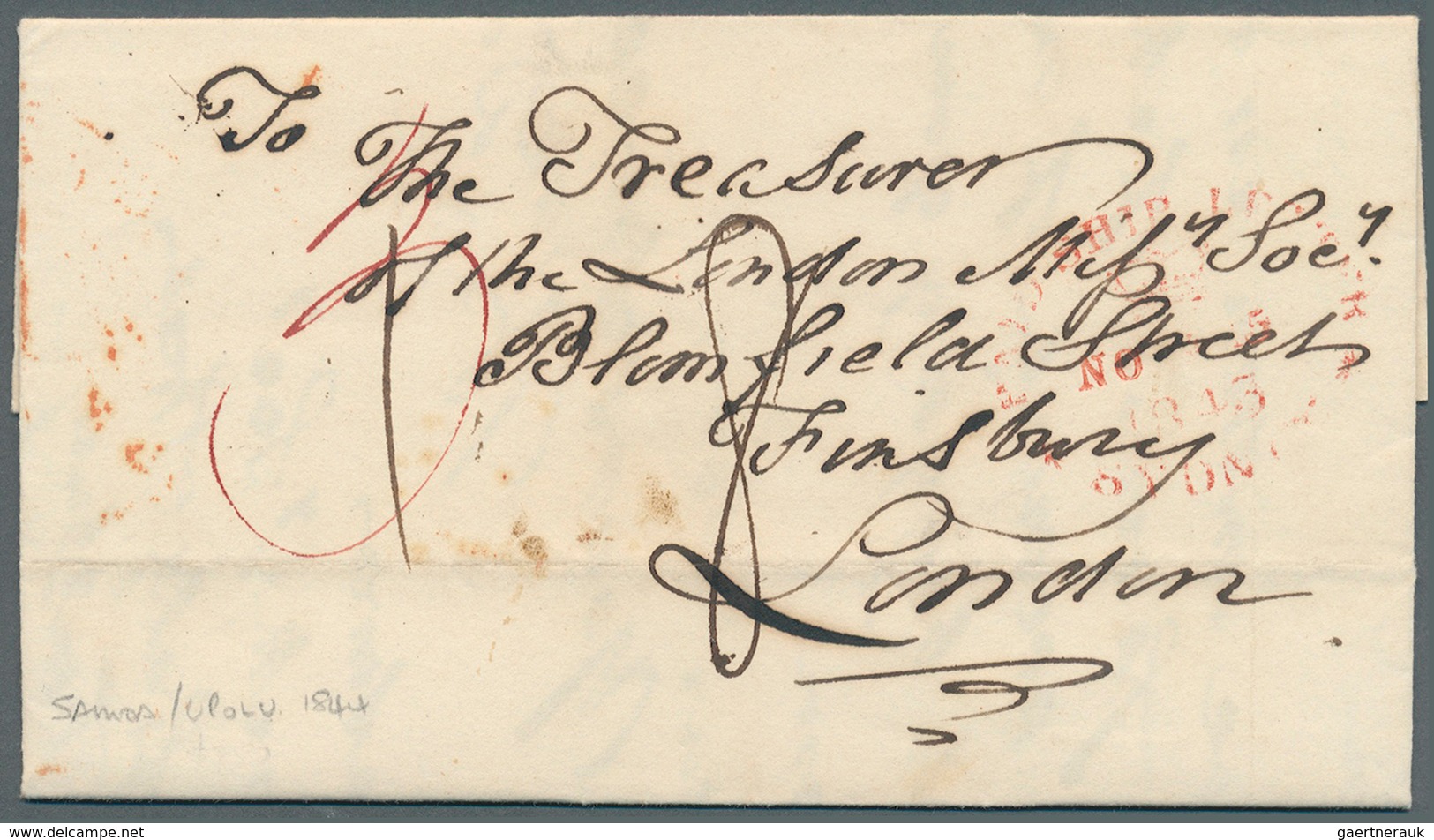 Samoa: 1843. Stampless Envelope Written From Upolu Dated 'Sept 23rd 1843' Addressed To London Routed - Samoa