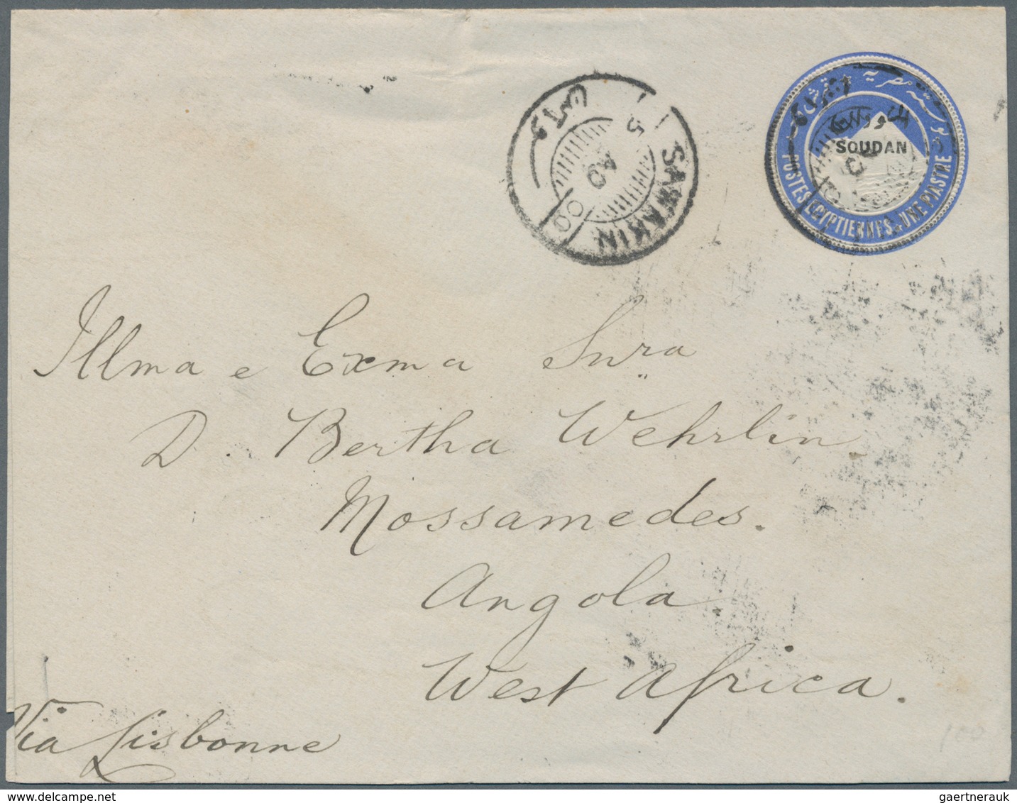 Sudan: 1900. Sudan Postal Stationery Envelope 'One Piastre' Blue Cancelled By Sawakin Date Stamp '5t - Soedan (1954-...)