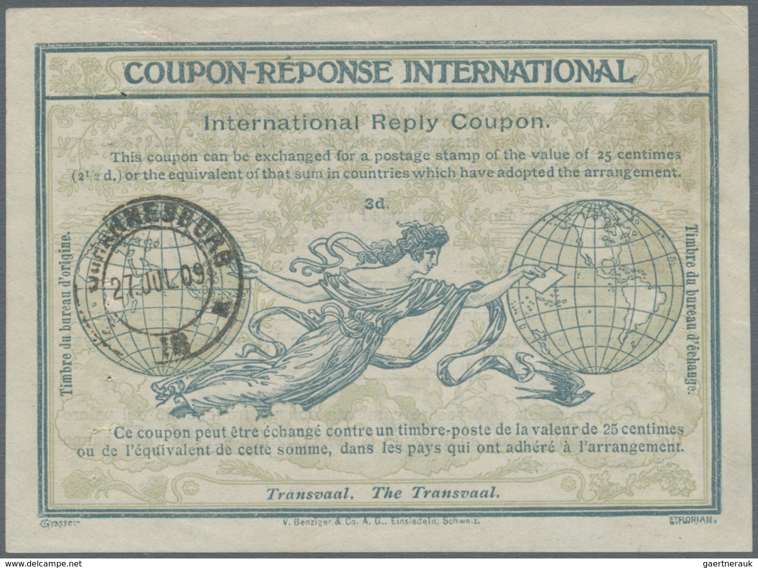 Transvaal - Besonderheiten: 1909, International Reply Coupon 'ROME' (type RO1) Used With Issuing Cds - Transvaal (1870-1909)
