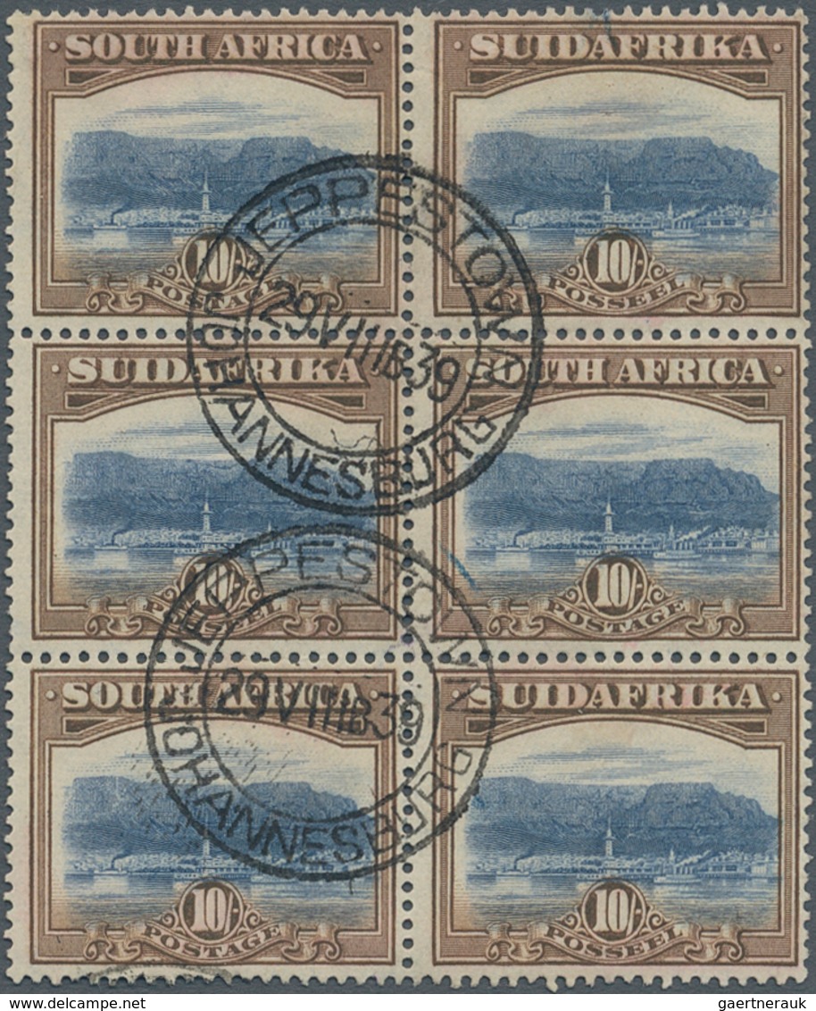 Südafrika: 1927, Definitives "Pictorials", 10s. Bright Blue/brown, Block Of Six Comprising Three Nam - Andere & Zonder Classificatie
