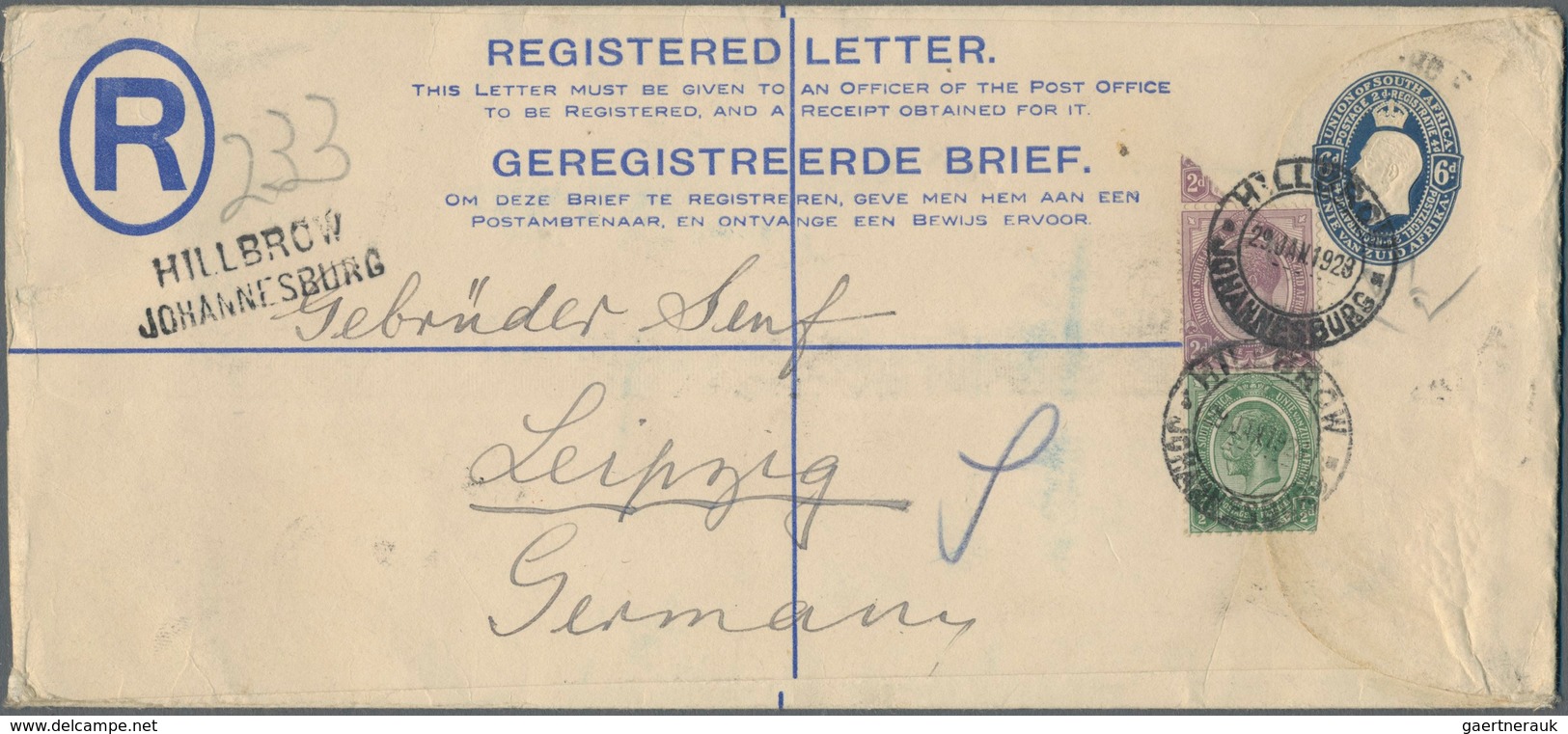 Südafrika - Ganzsachen: 1921/1924, four different long-size REGISTERED LETTERS all uprated and comme