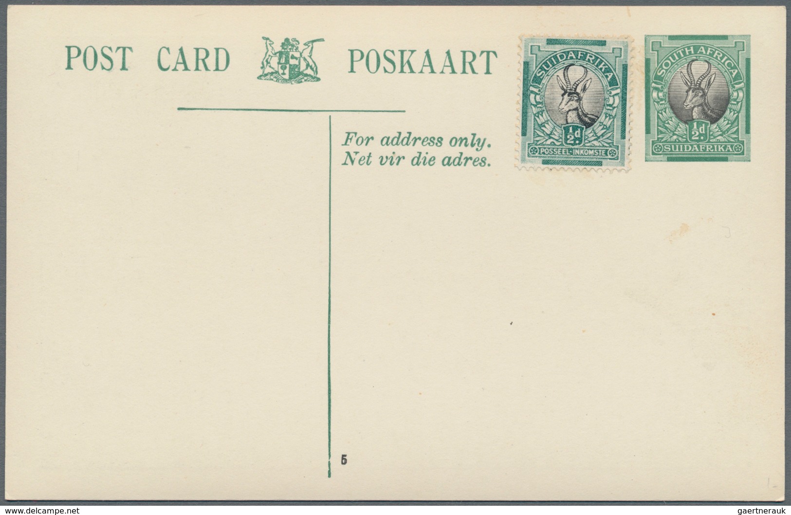 Südafrika - Ganzsachen: 1934, Pictorial Stat. Postcards Springbok ½d. Green/black With Outlined Box - Autres & Non Classés